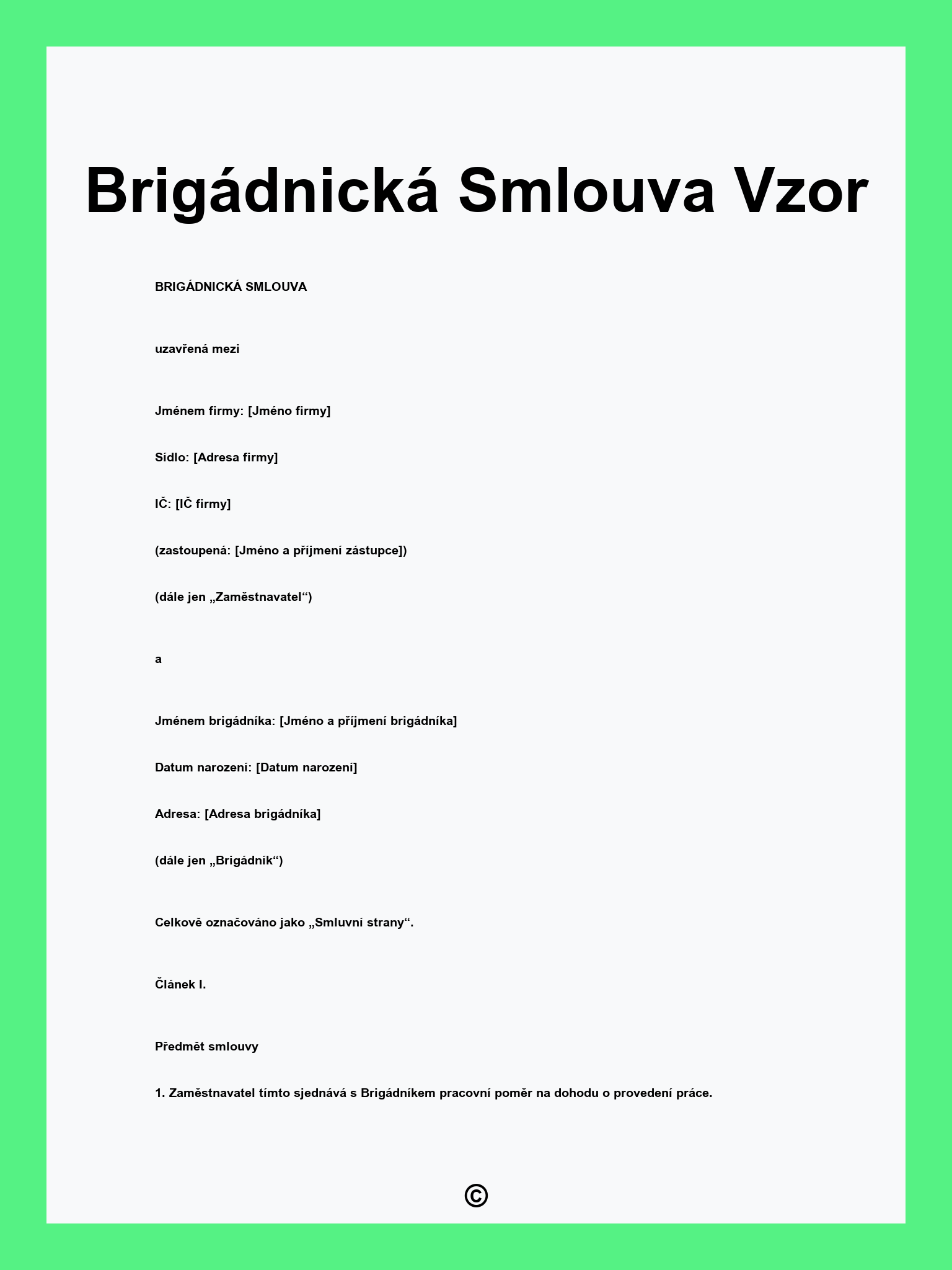 Brigádnická Smlouva Vzor