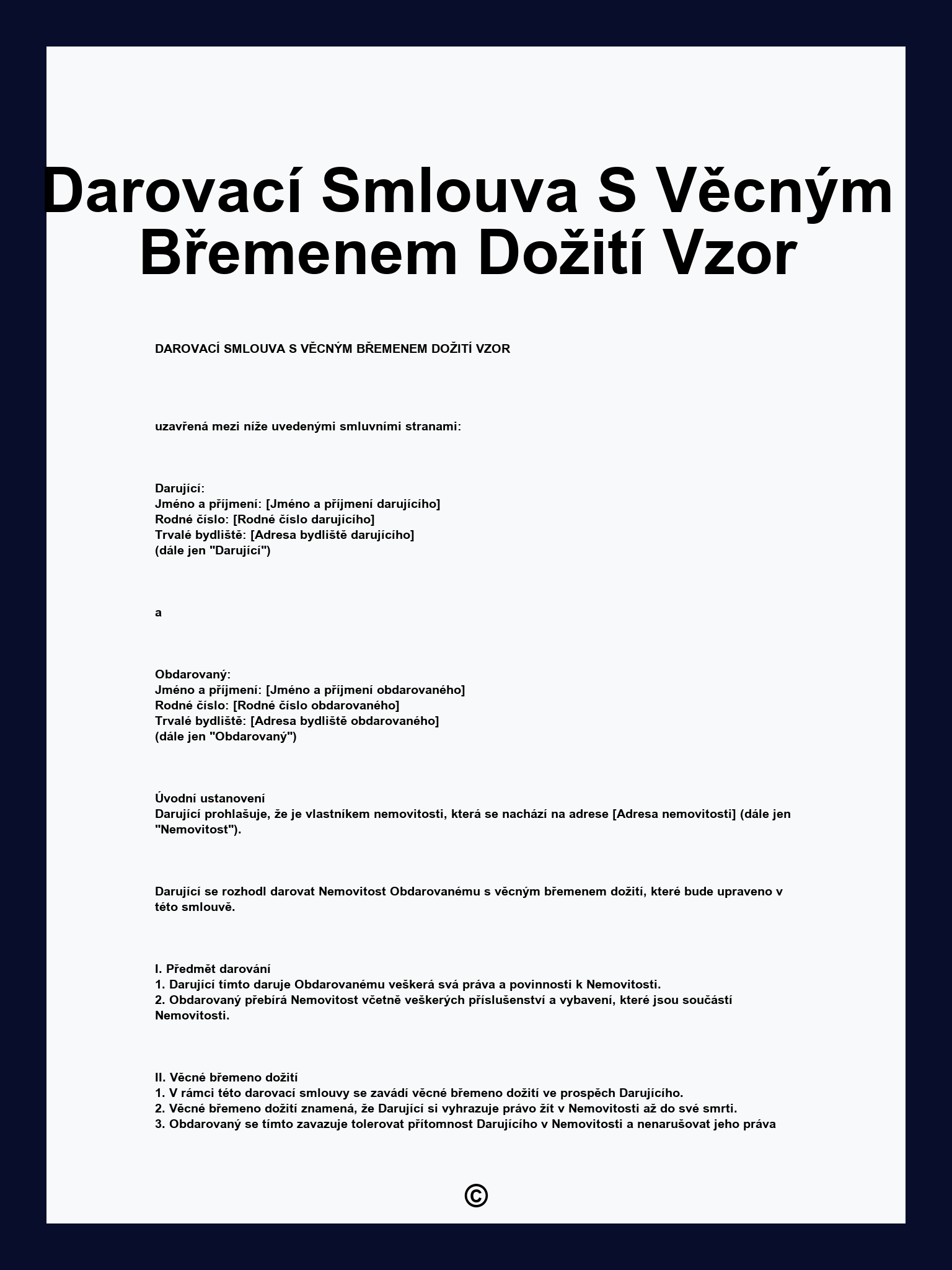 Darovací Smlouva S Věcným Břemenem Dožití Vzor