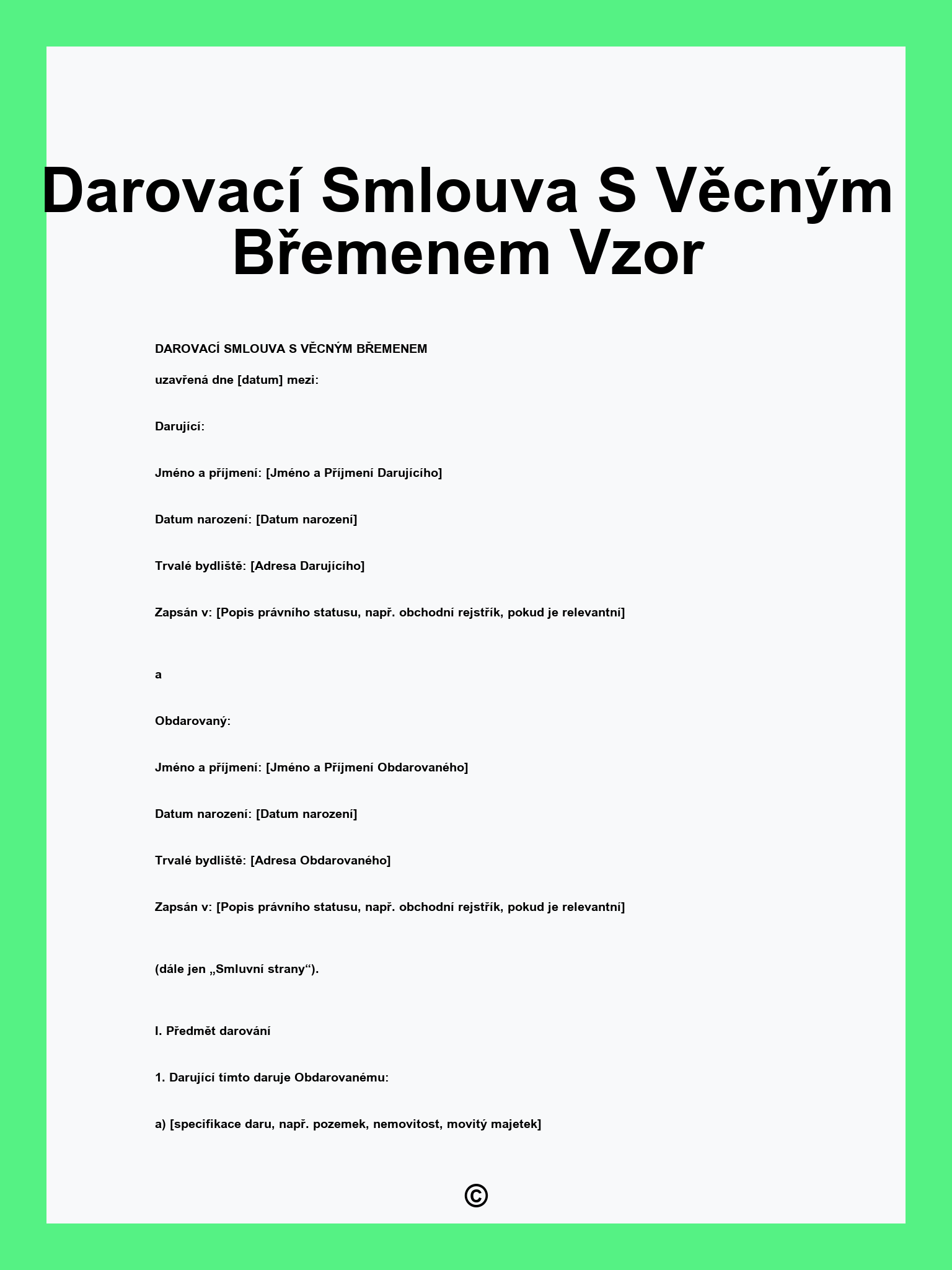 Darovací Smlouva S Věcným Břemenem Vzor