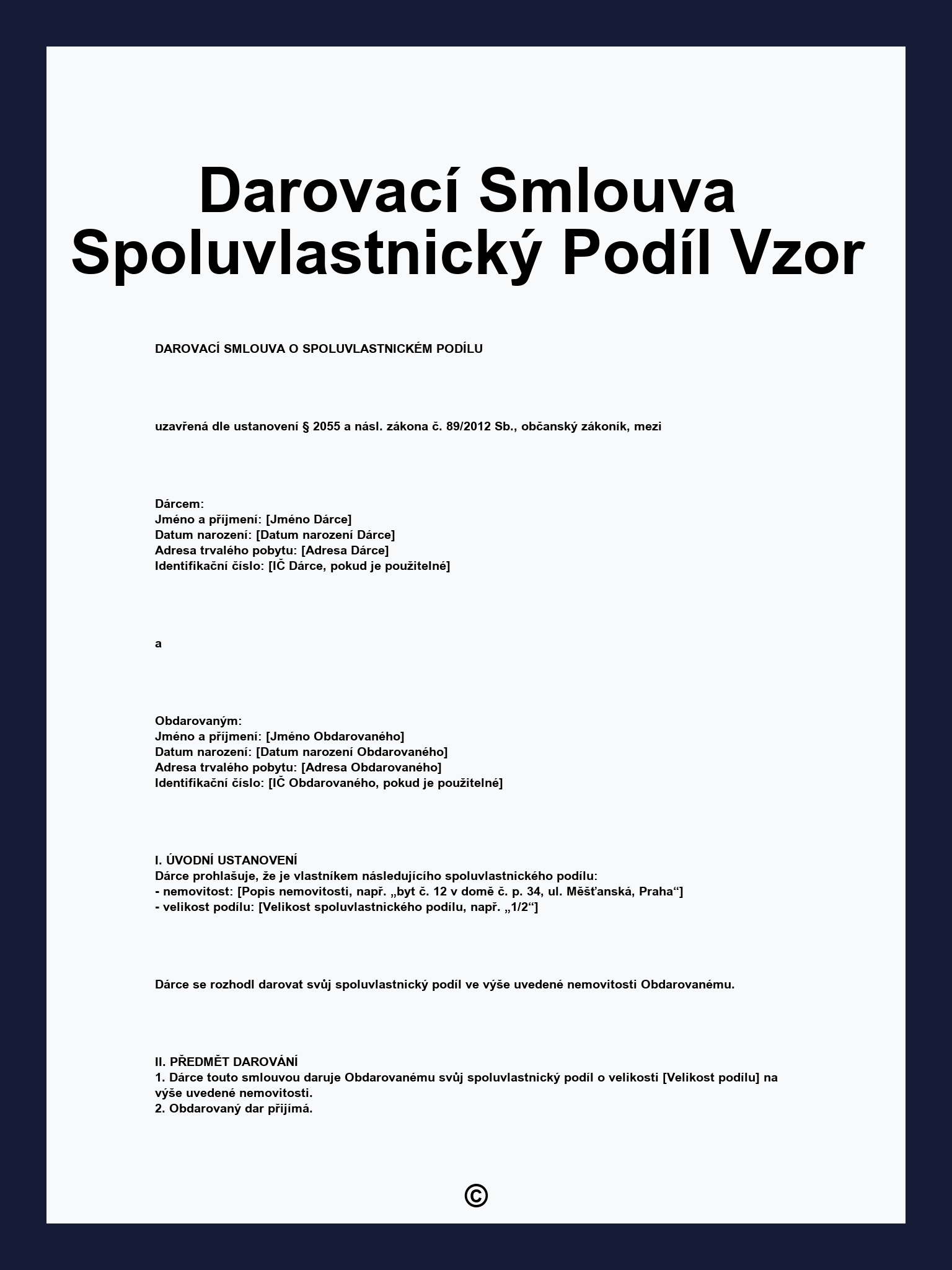 Darovací Smlouva Spoluvlastnický Podíl Vzor