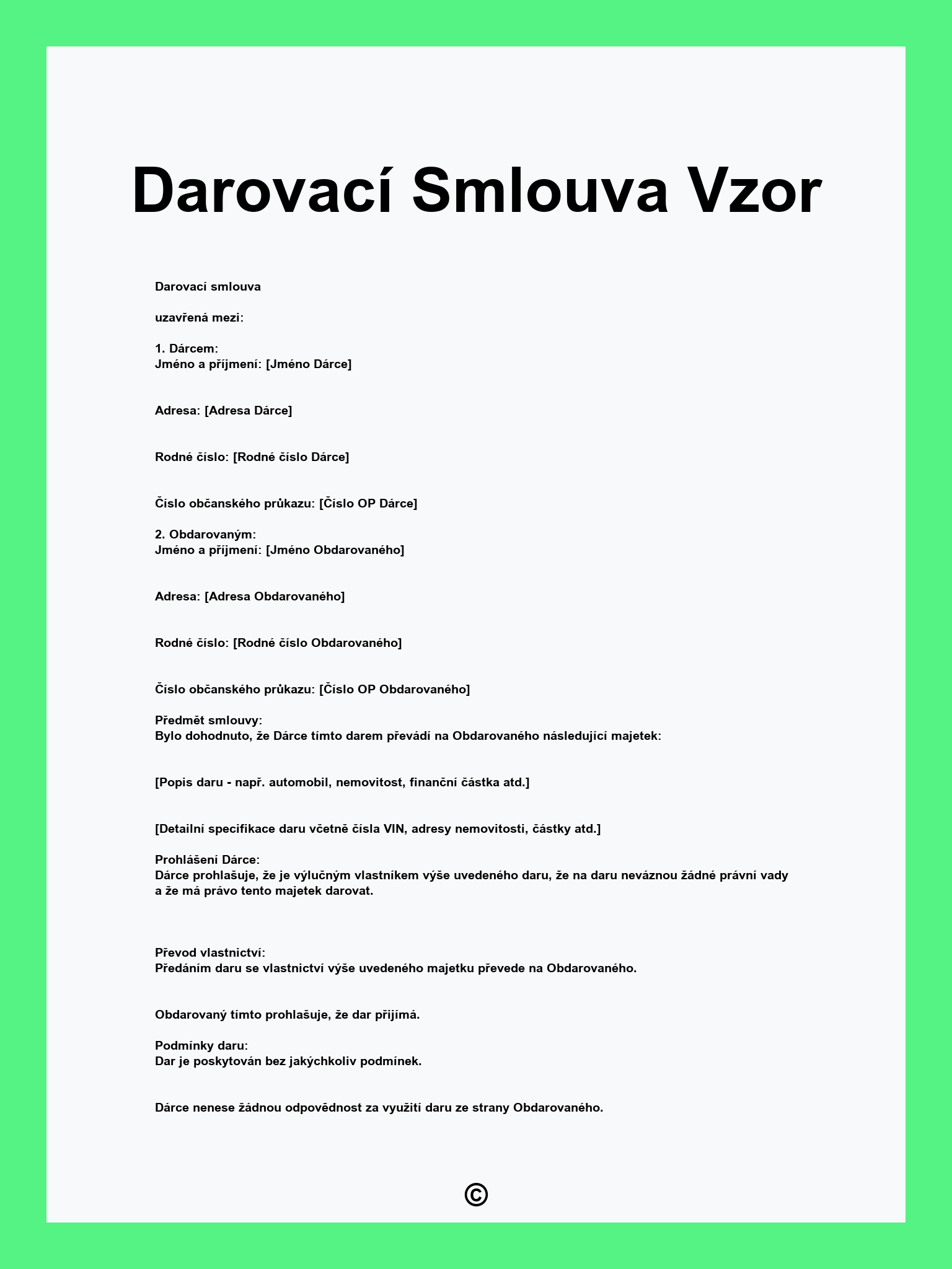 Darovací Smlouva Vzor