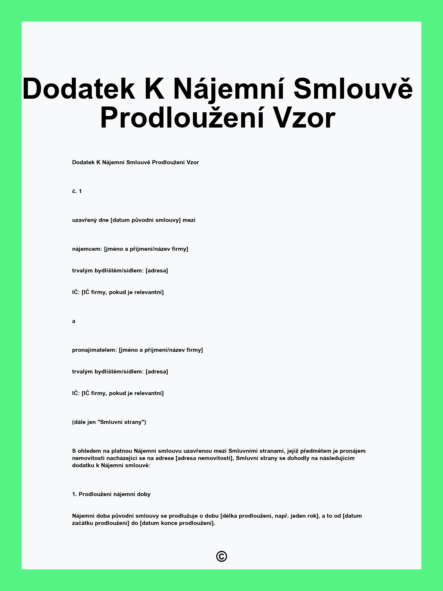 Dodatek K Nájemní Smlouvě Prodloužení Vzor