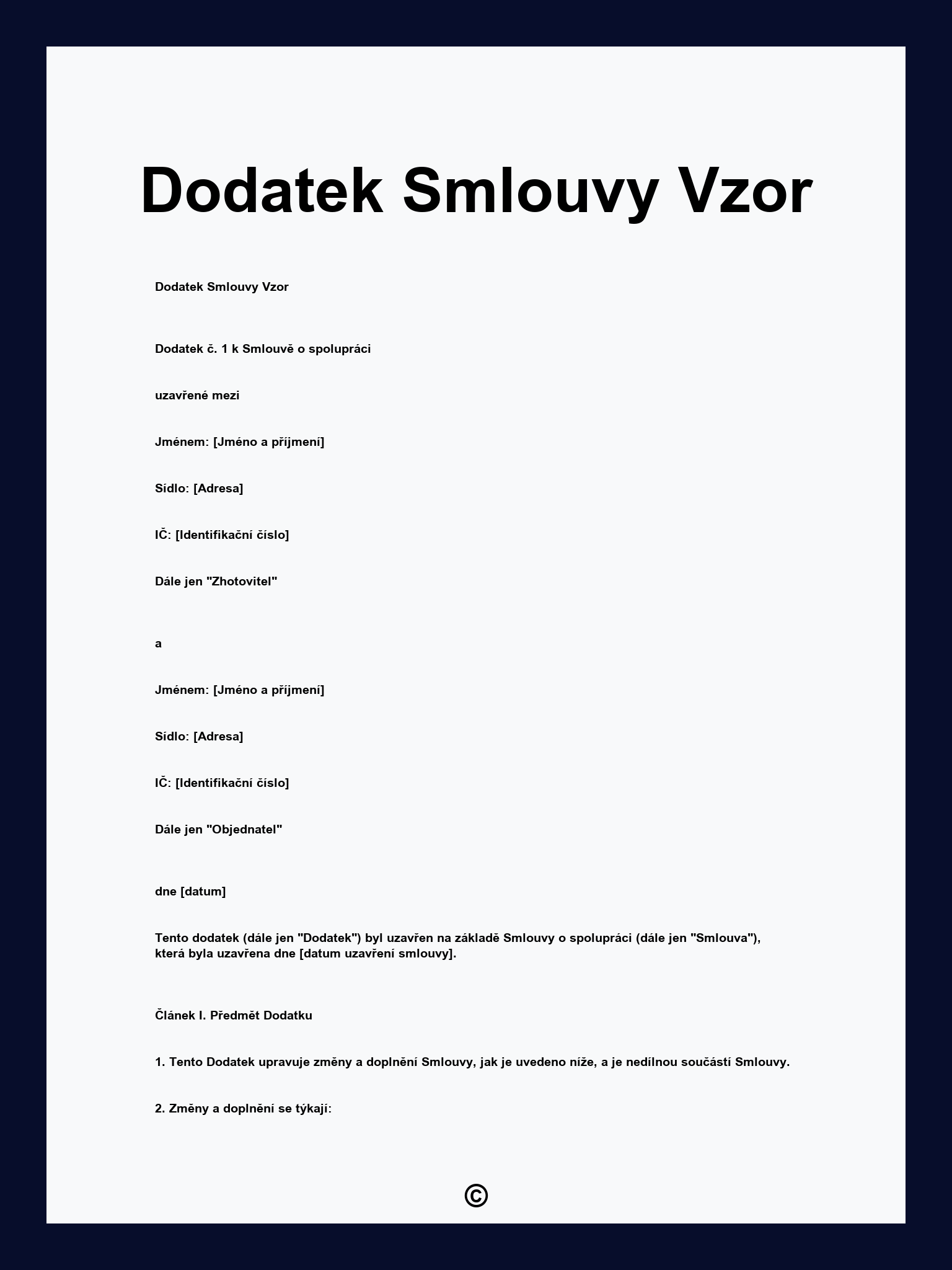 Dodatek Smlouvy Vzor