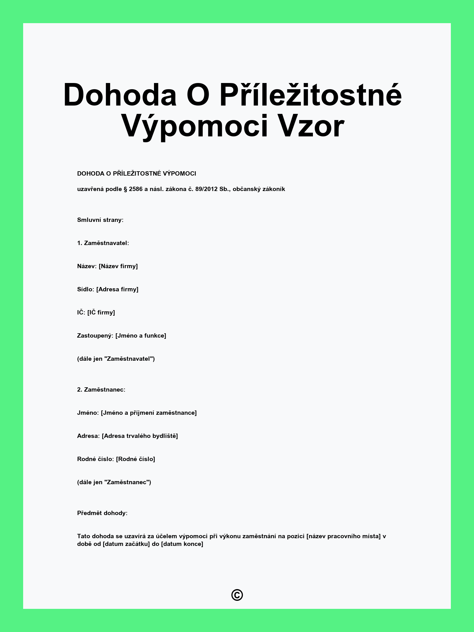 Dohoda O Příležitostné Výpomoci Vzor
