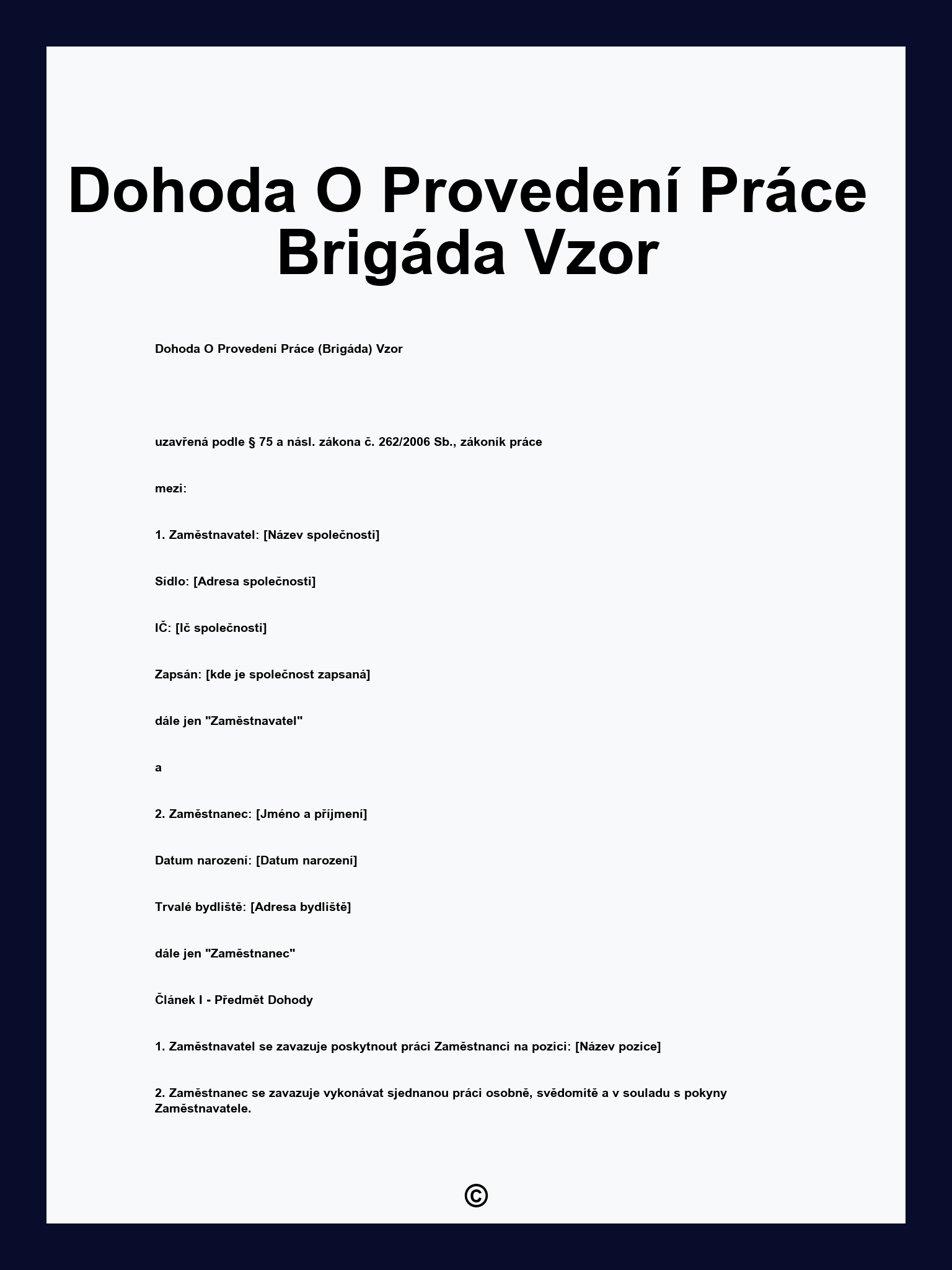 Dohoda O Provedení Práce Brigáda Vzor