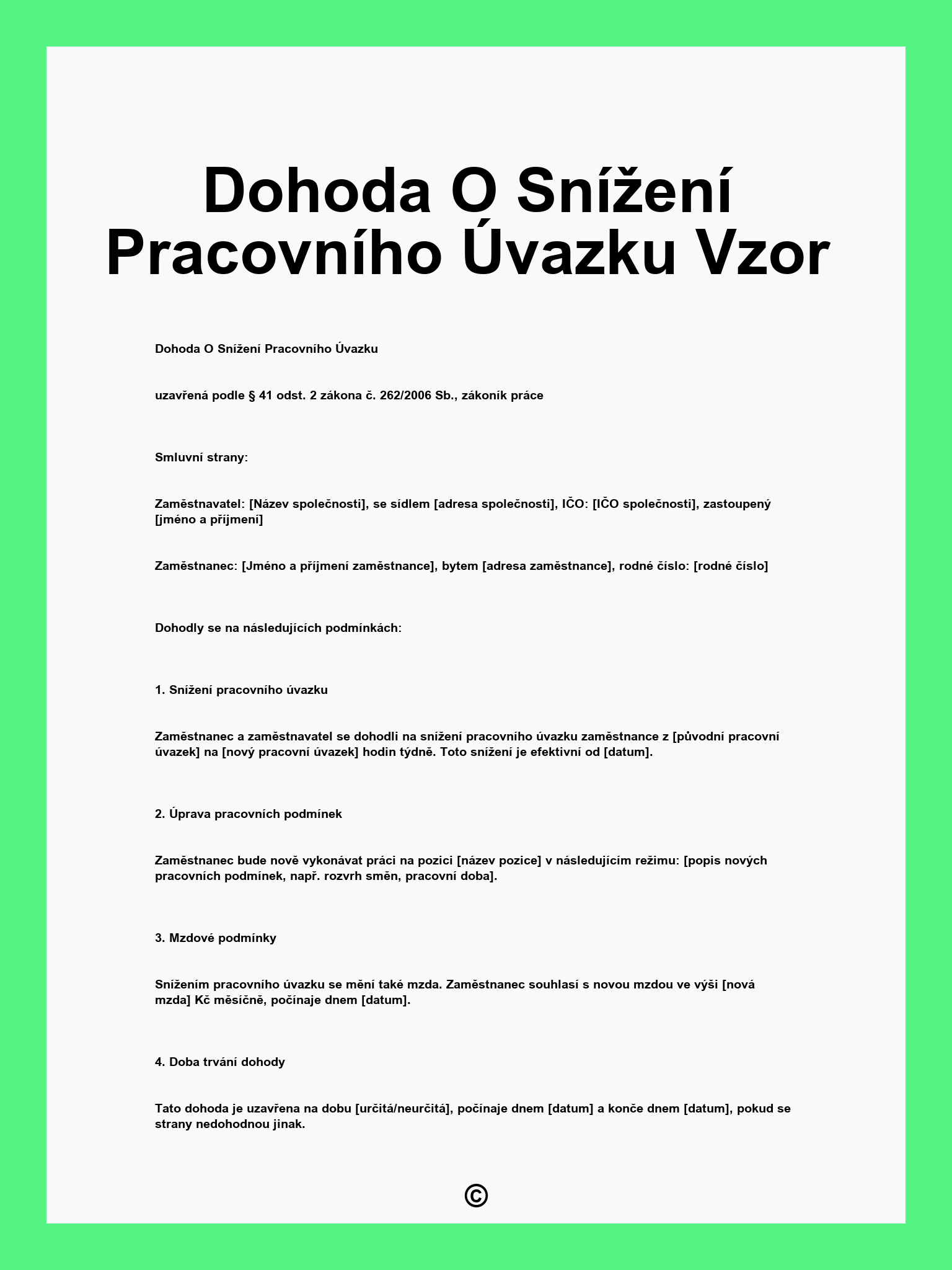 Dohoda O Snížení Pracovního Úvazku Vzor
