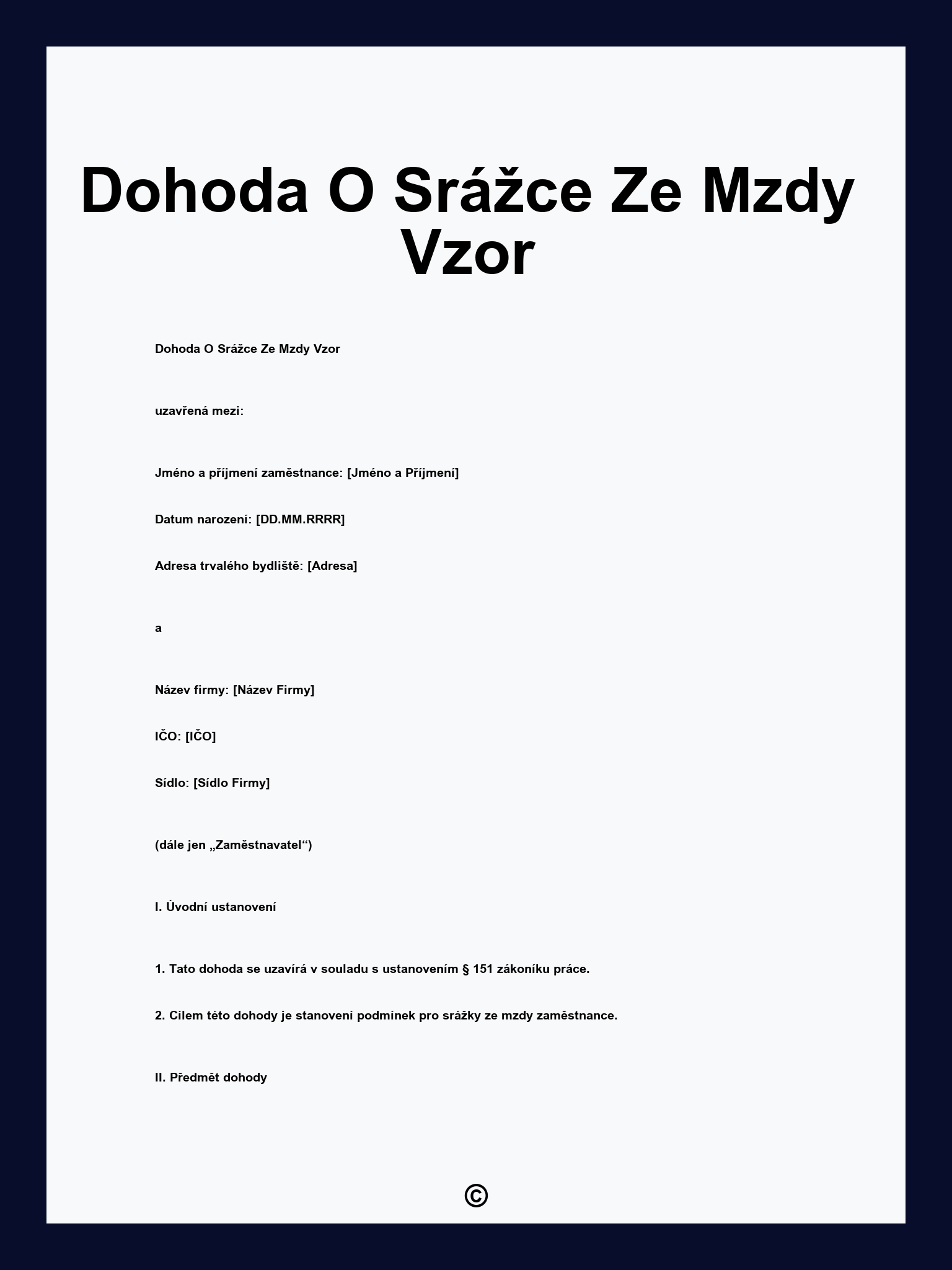 Dohoda O Srážce Ze Mzdy Vzor