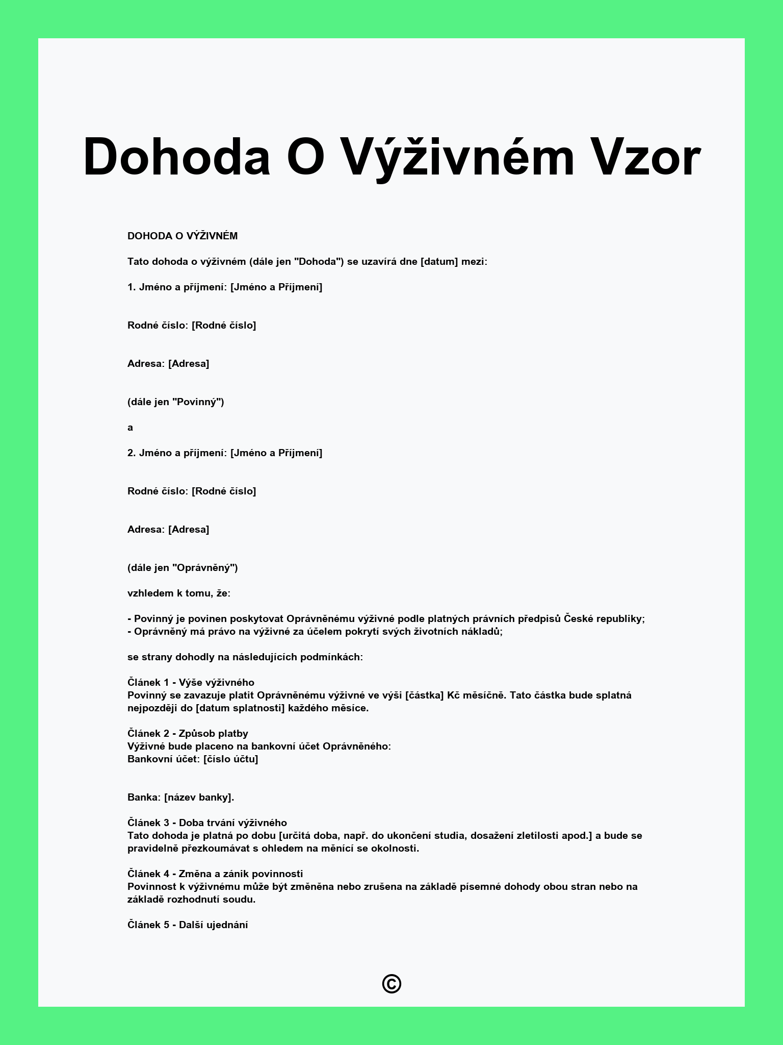Dohoda O Výživném Vzor