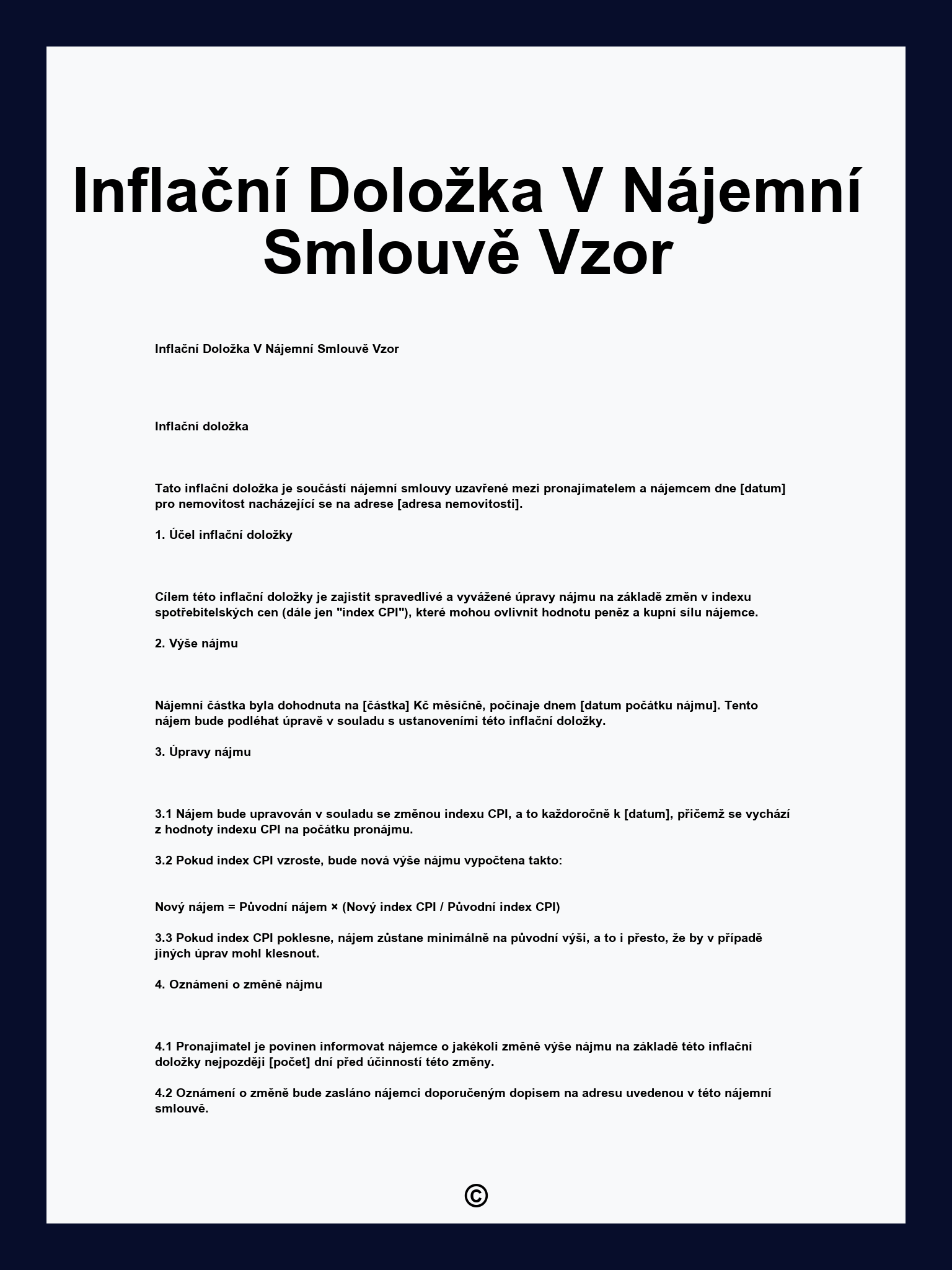 Inflační Doložka V Nájemní Smlouvě Vzor