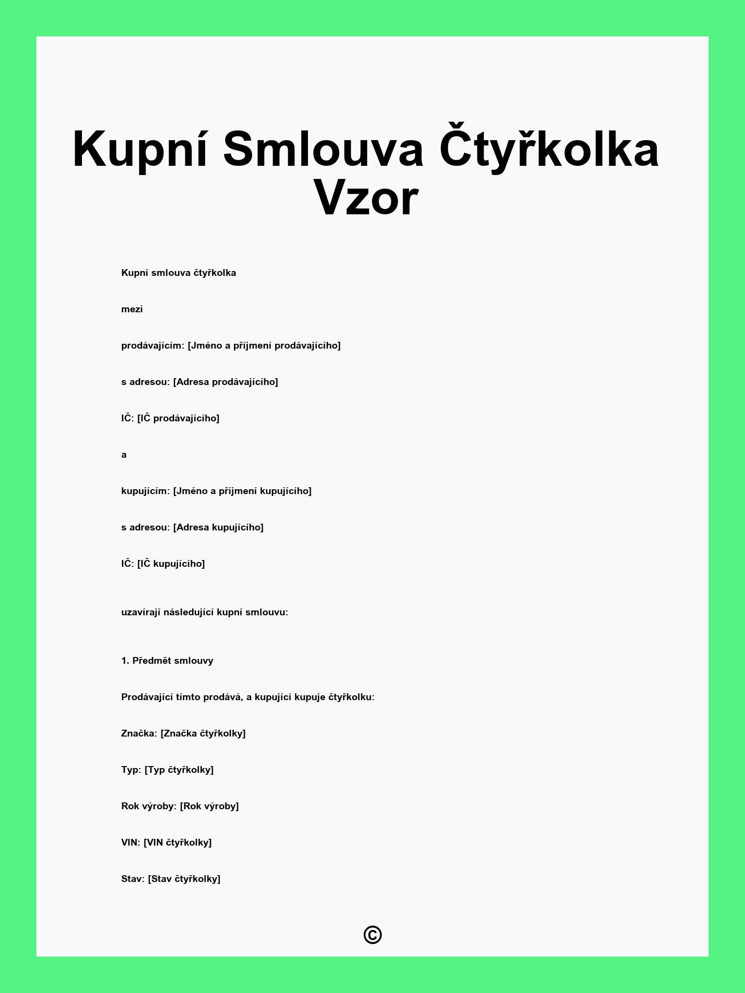 Kupní Smlouva Čtyřkolka Vzor