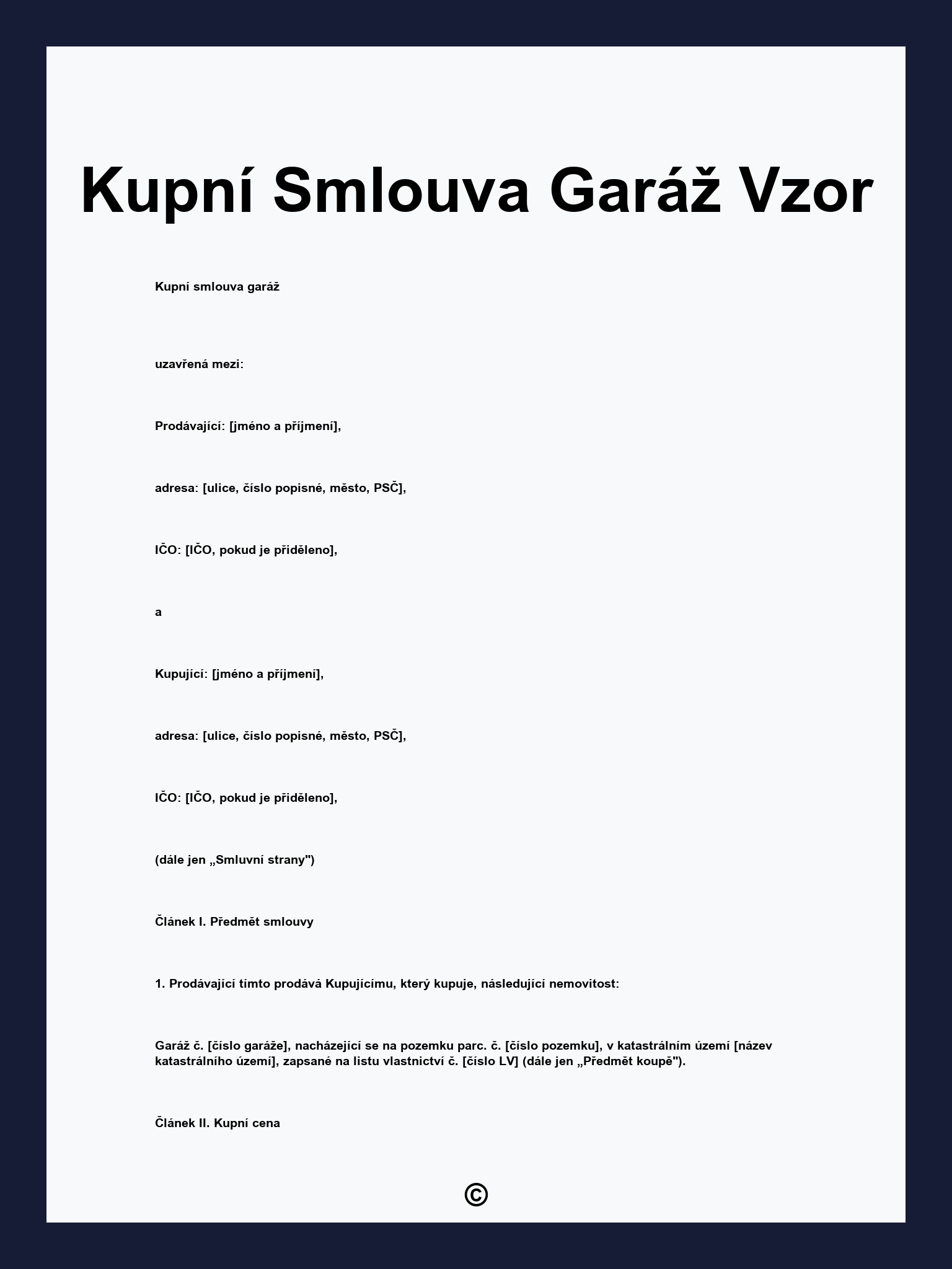 Kupní Smlouva Garáž Vzor