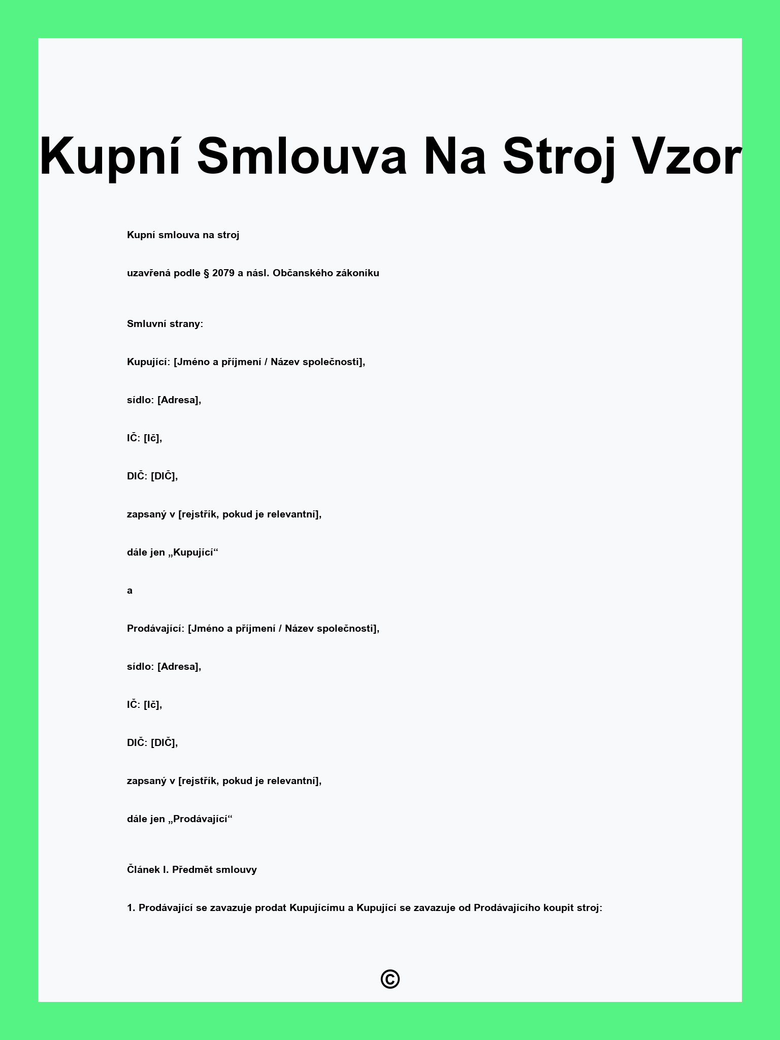 Kupní Smlouva Na Stroj Vzor