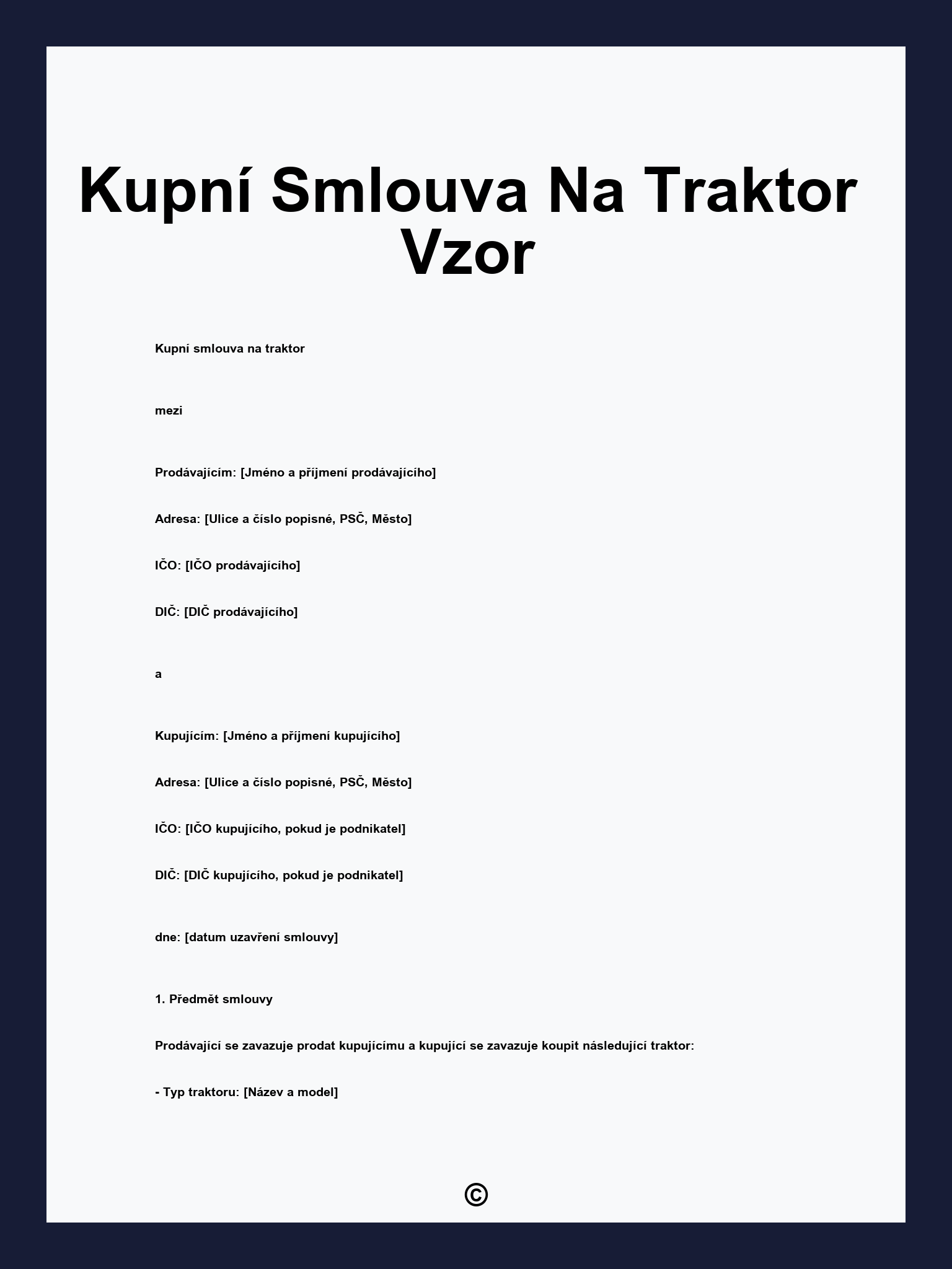 Kupní Smlouva Na Traktor Vzor