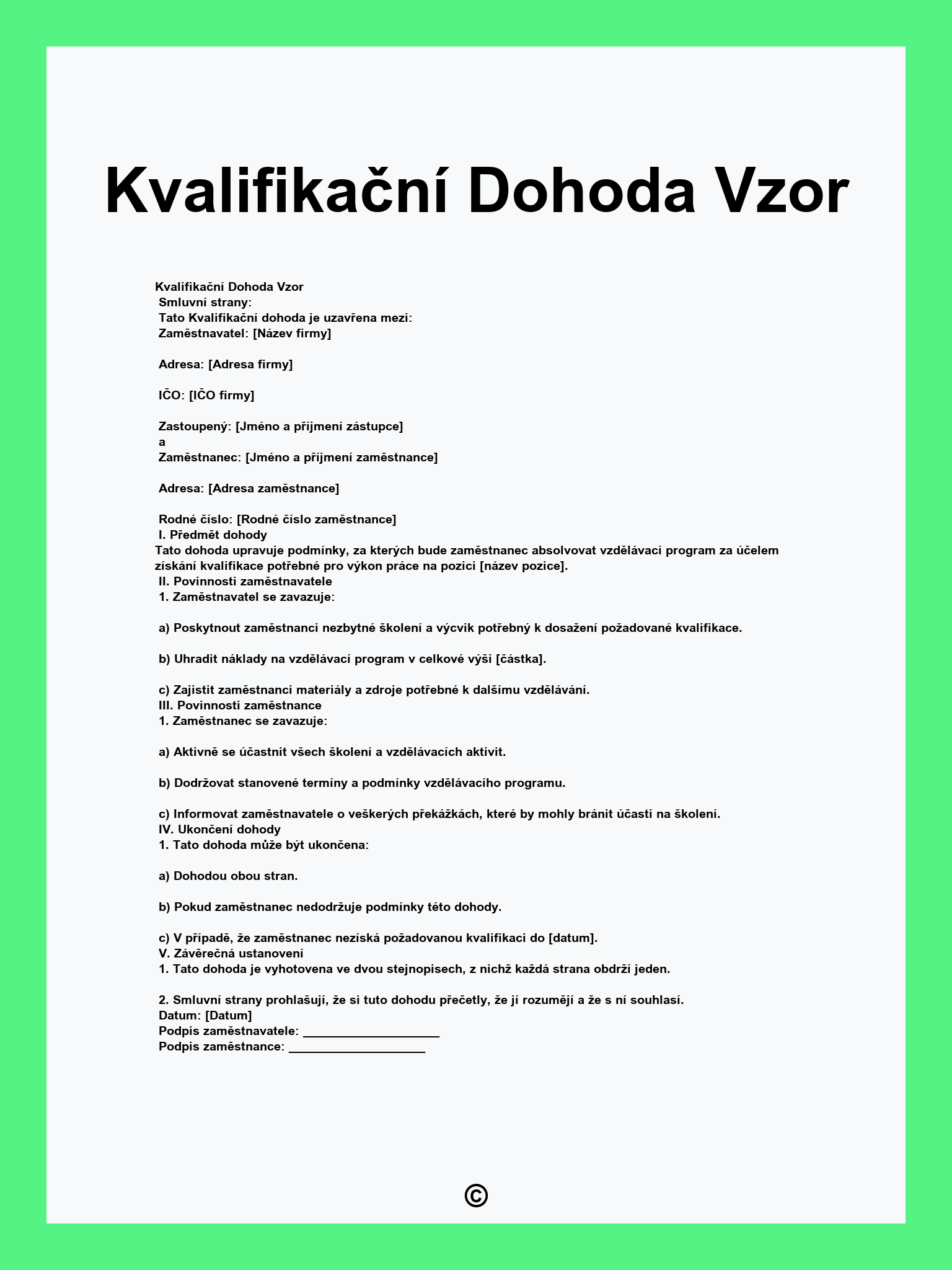 Kvalifikační Dohoda Vzor