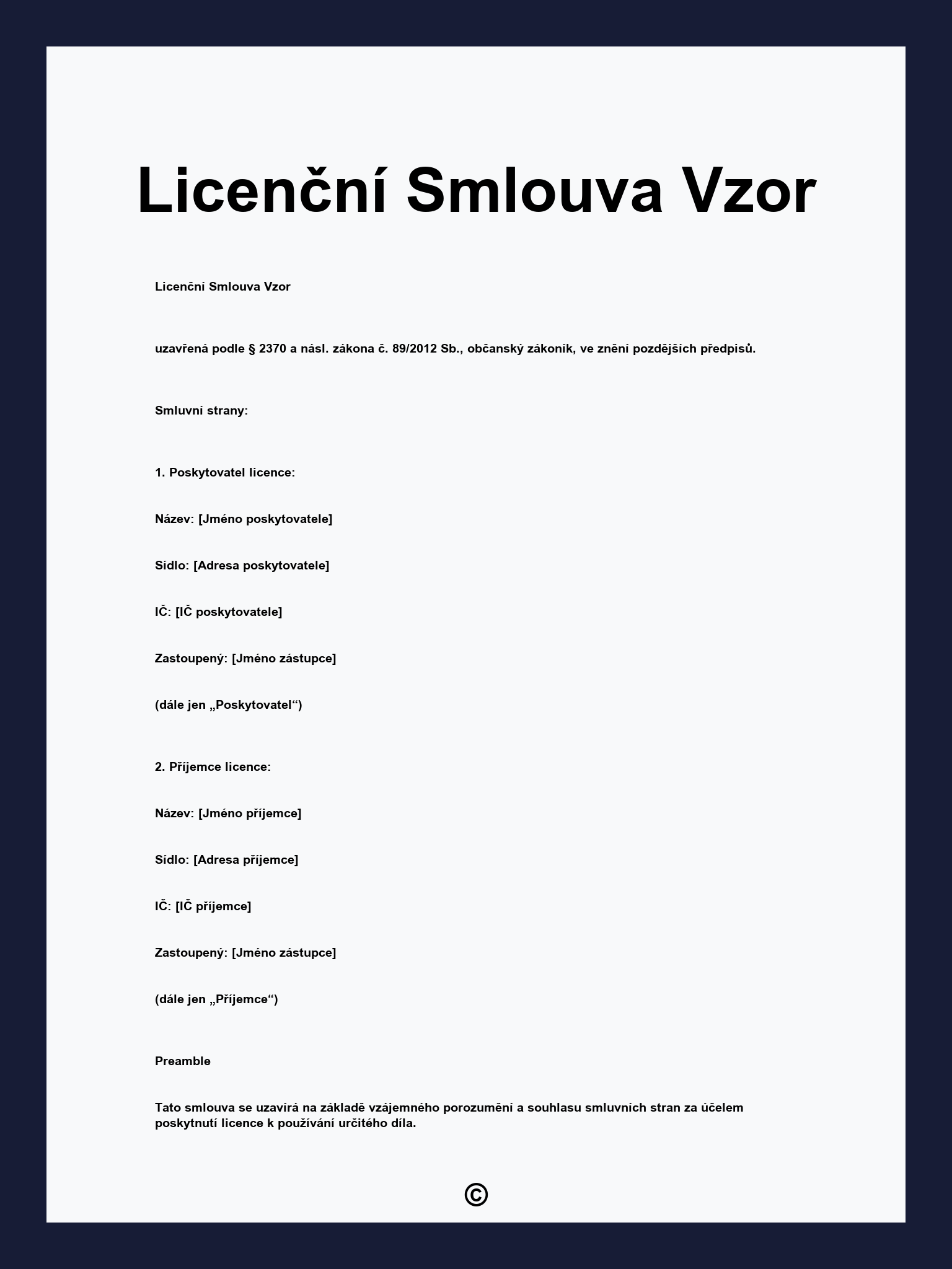 Licenční Smlouva Vzor