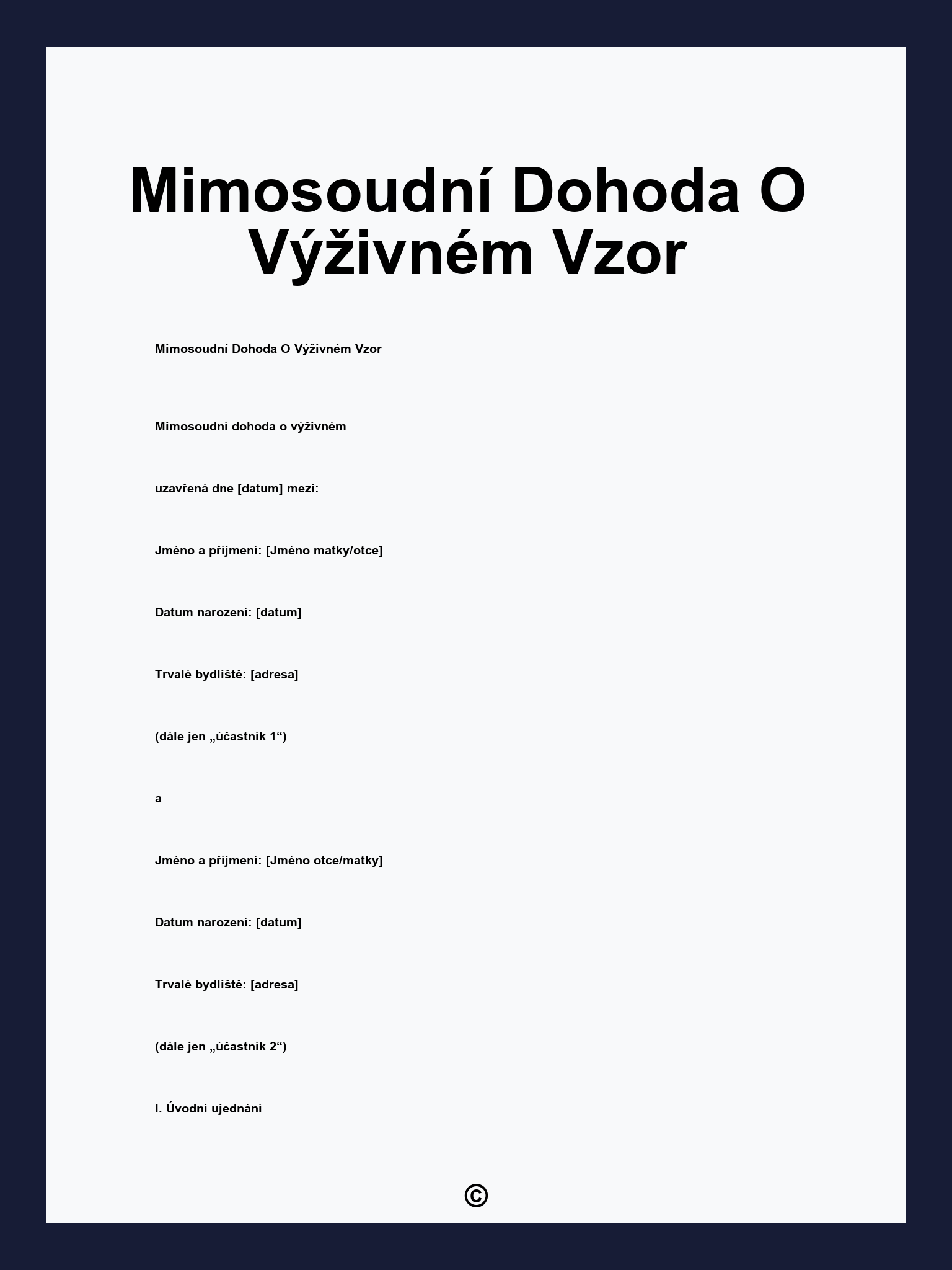 Mimosoudní Dohoda O Výživném Vzor