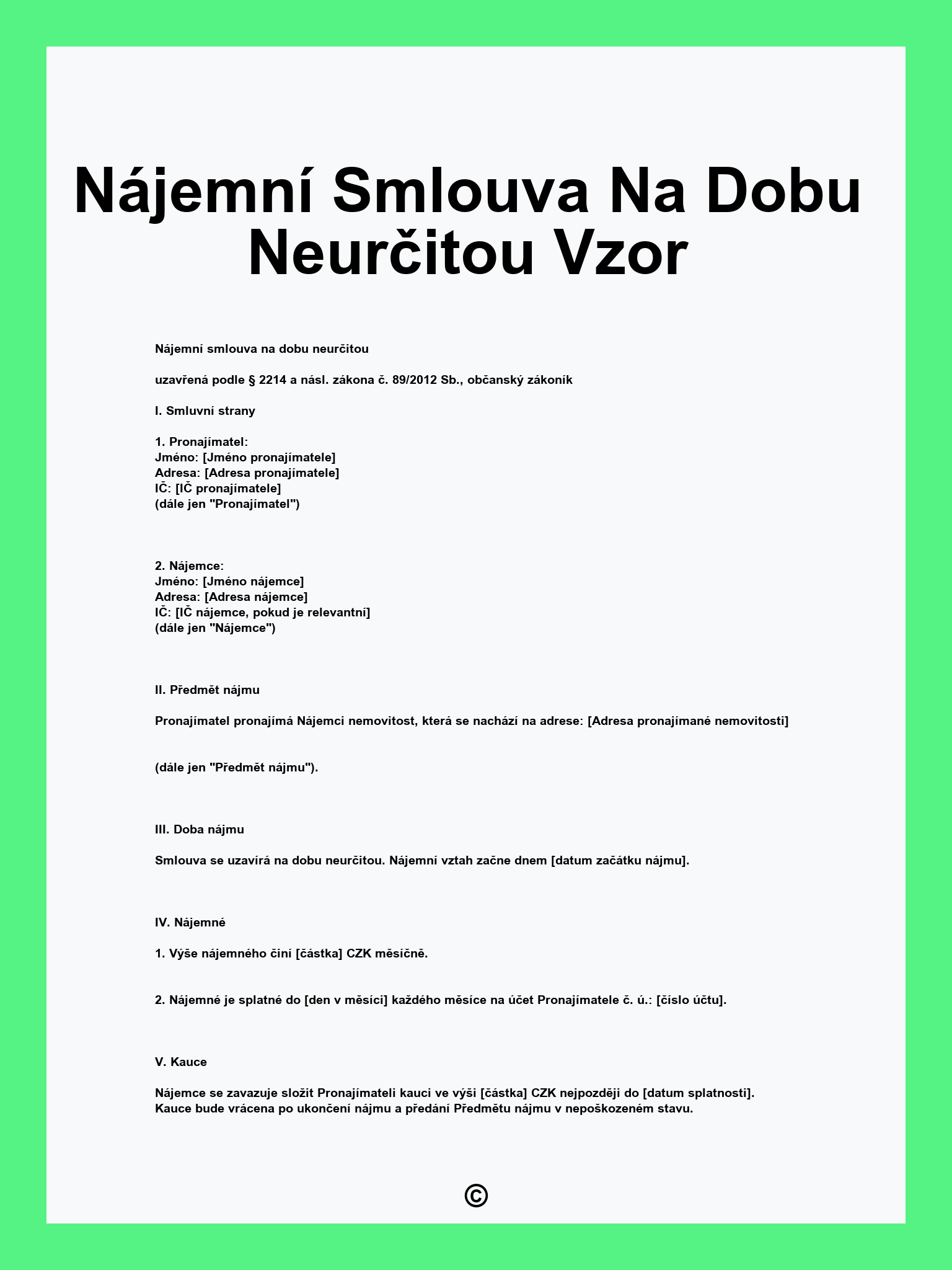 Nájemní Smlouva Na Dobu Neurčitou Vzor