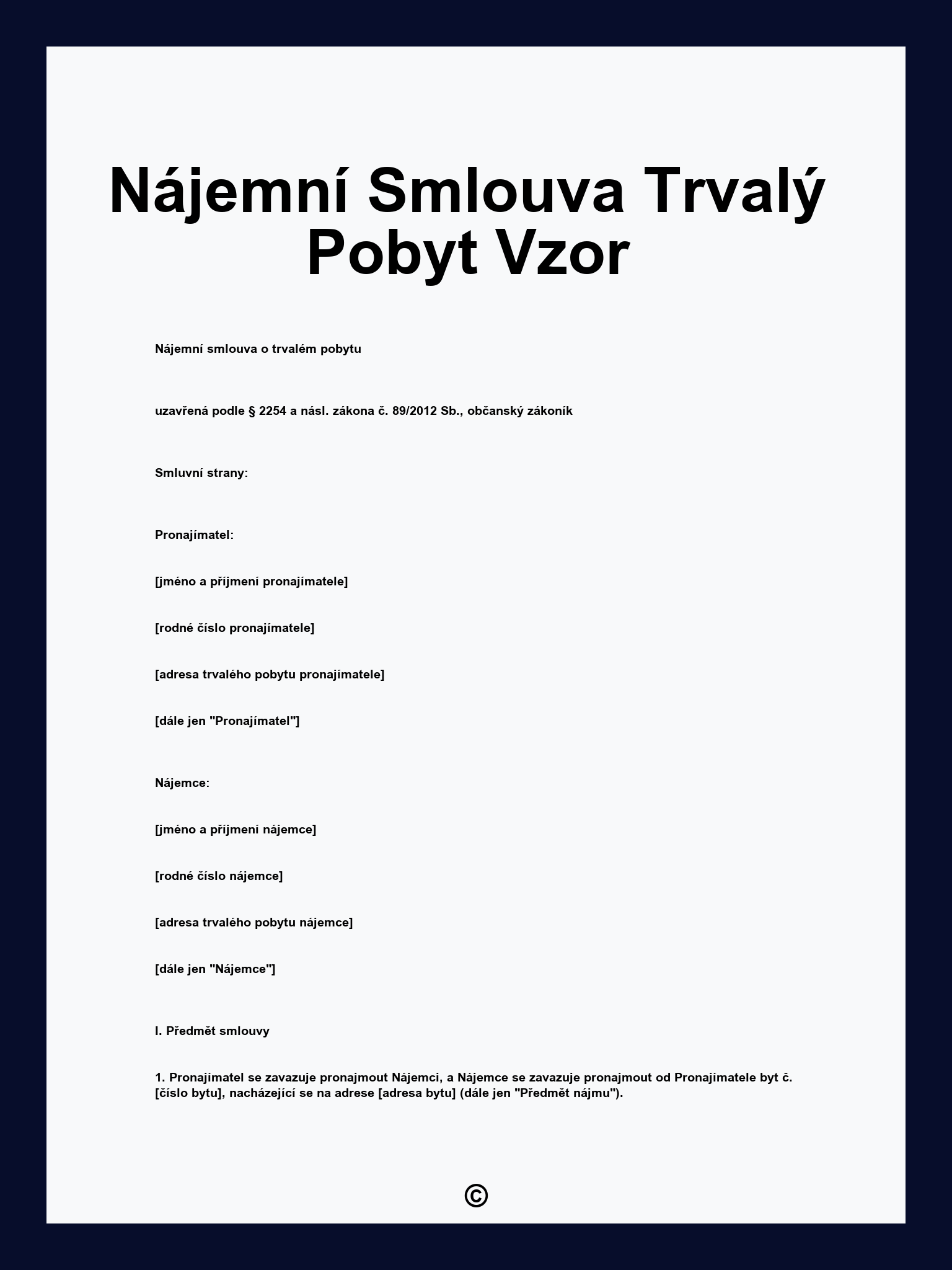 Nájemní Smlouva Trvalý Pobyt Vzor