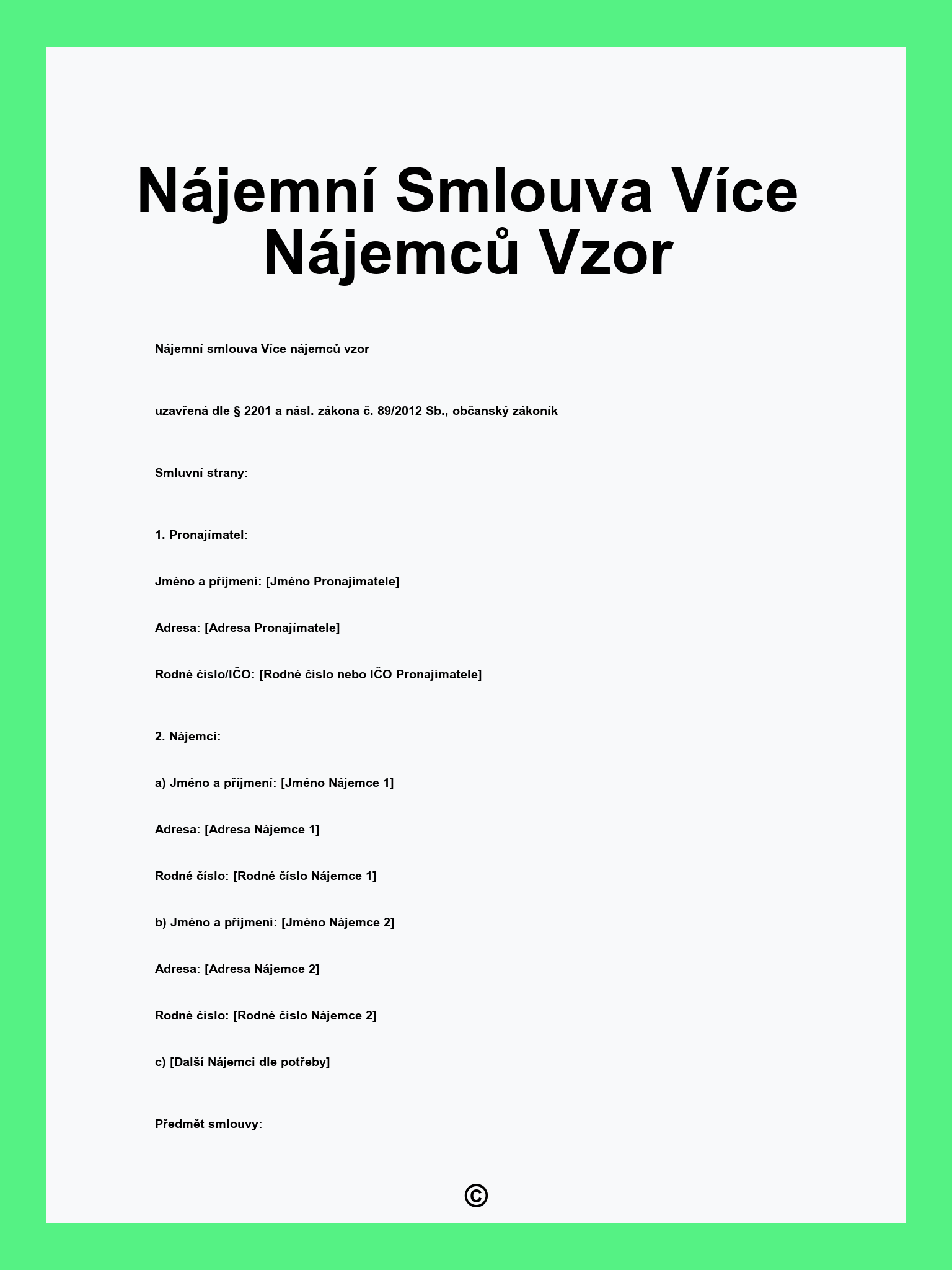 Nájemní Smlouva Více Nájemců Vzor