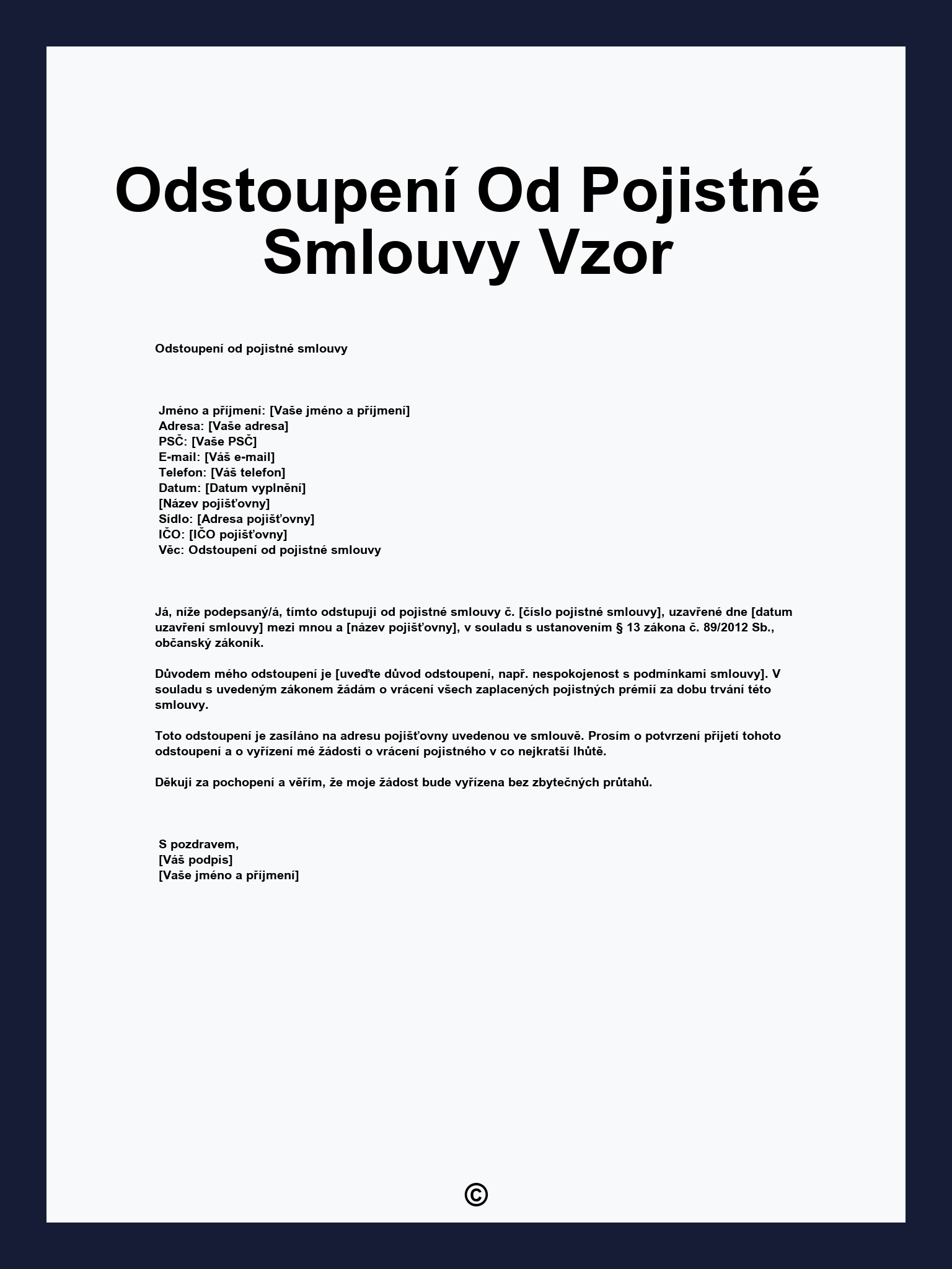 Odstoupení Od Pojistné Smlouvy Vzor