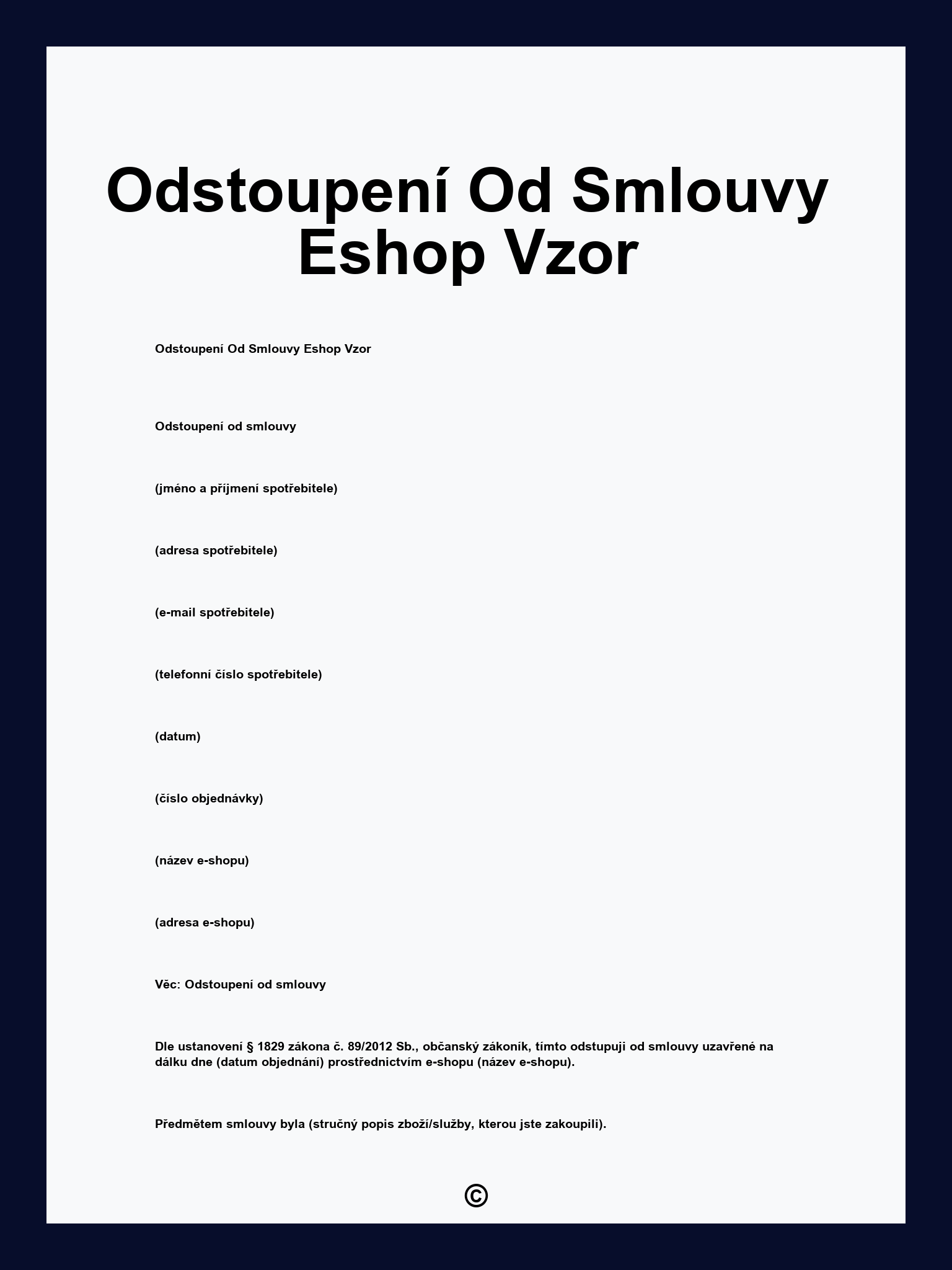 Odstoupení Od Smlouvy Eshop Vzor