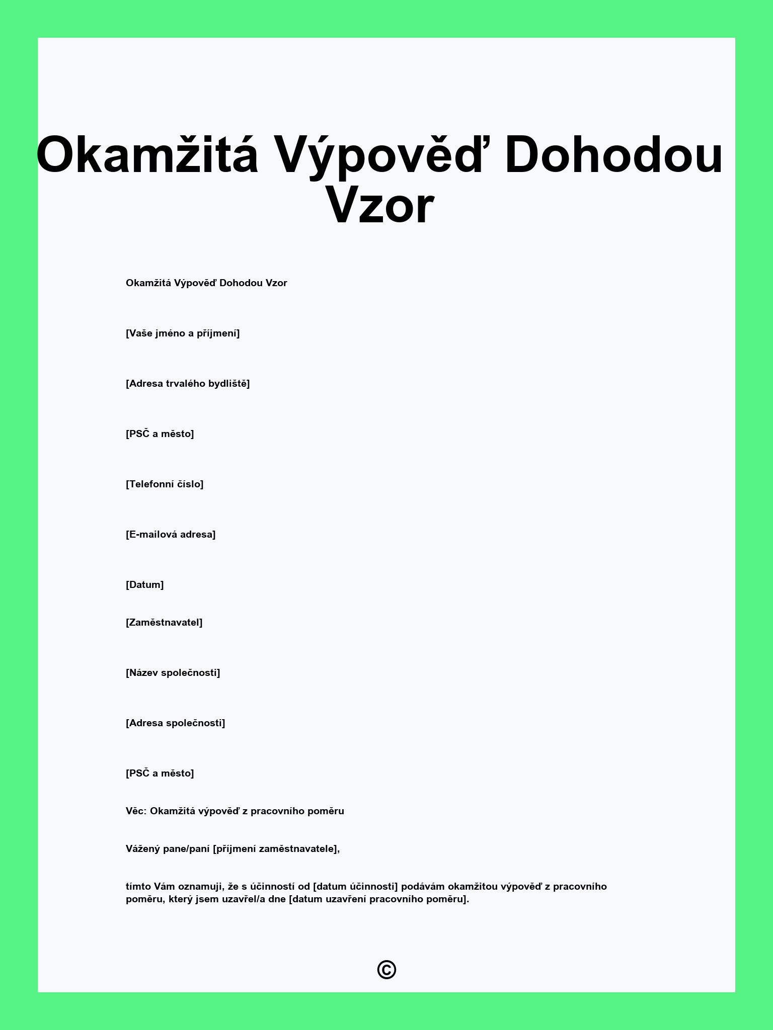 Okamžitá Výpověď Dohodou Vzor