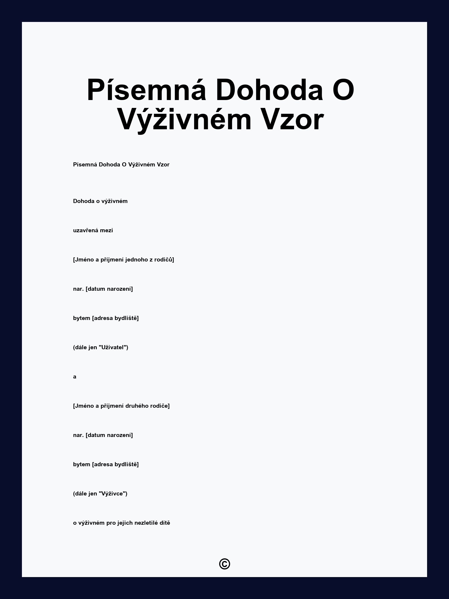 Písemná Dohoda O Výživném Vzor