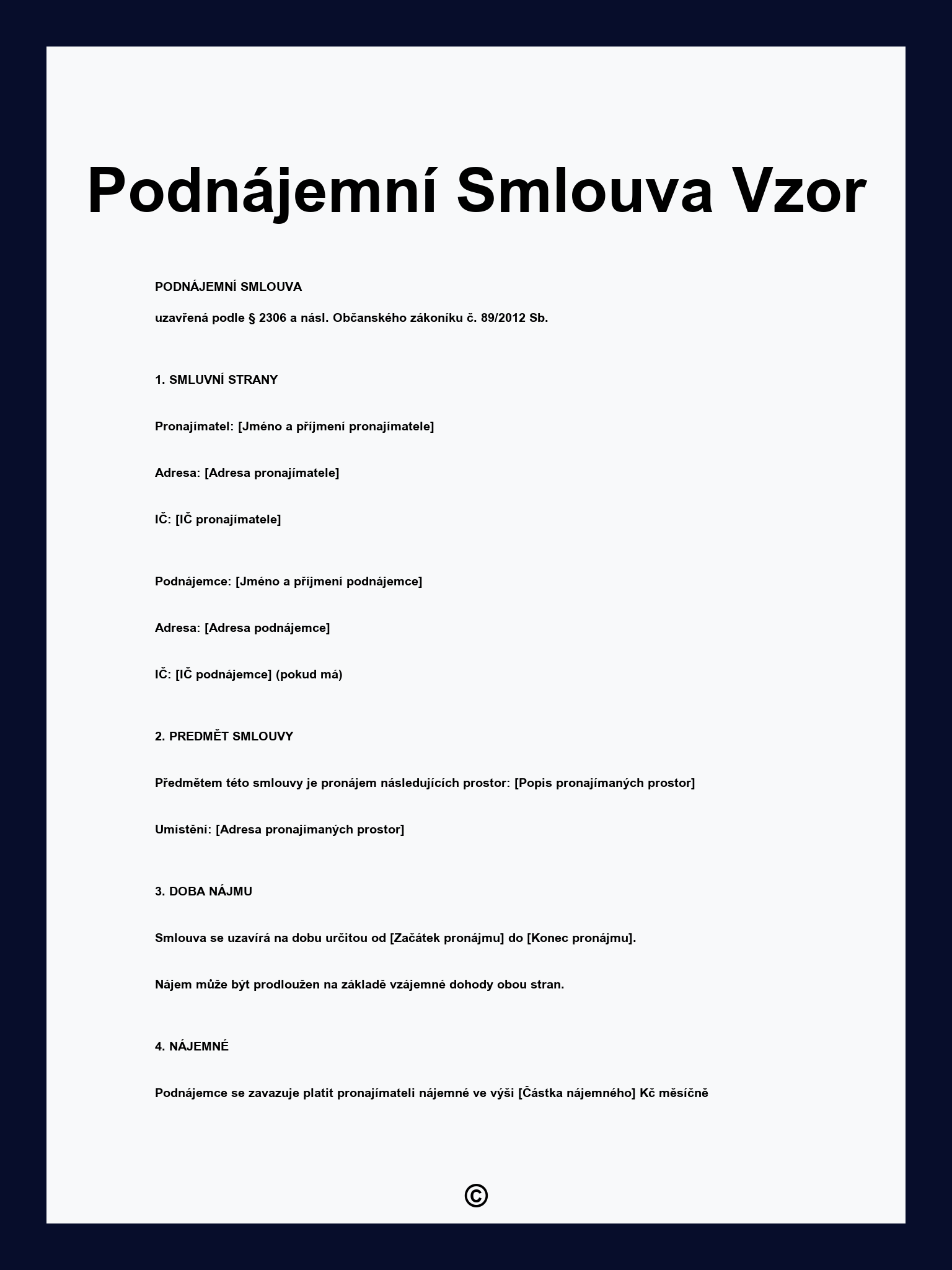 Podnájemní Smlouva Vzor