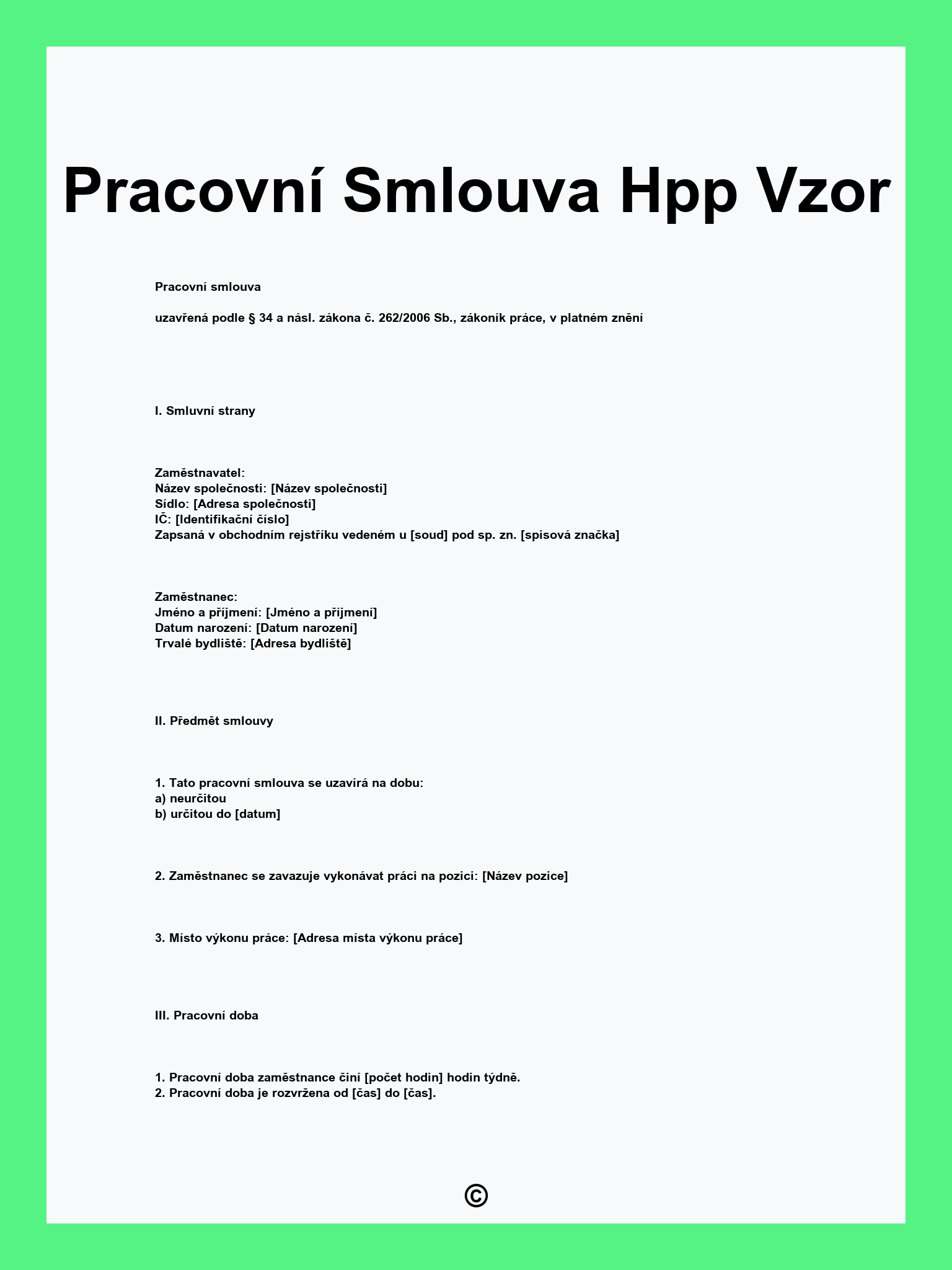 Pracovní Smlouva Hpp Vzor