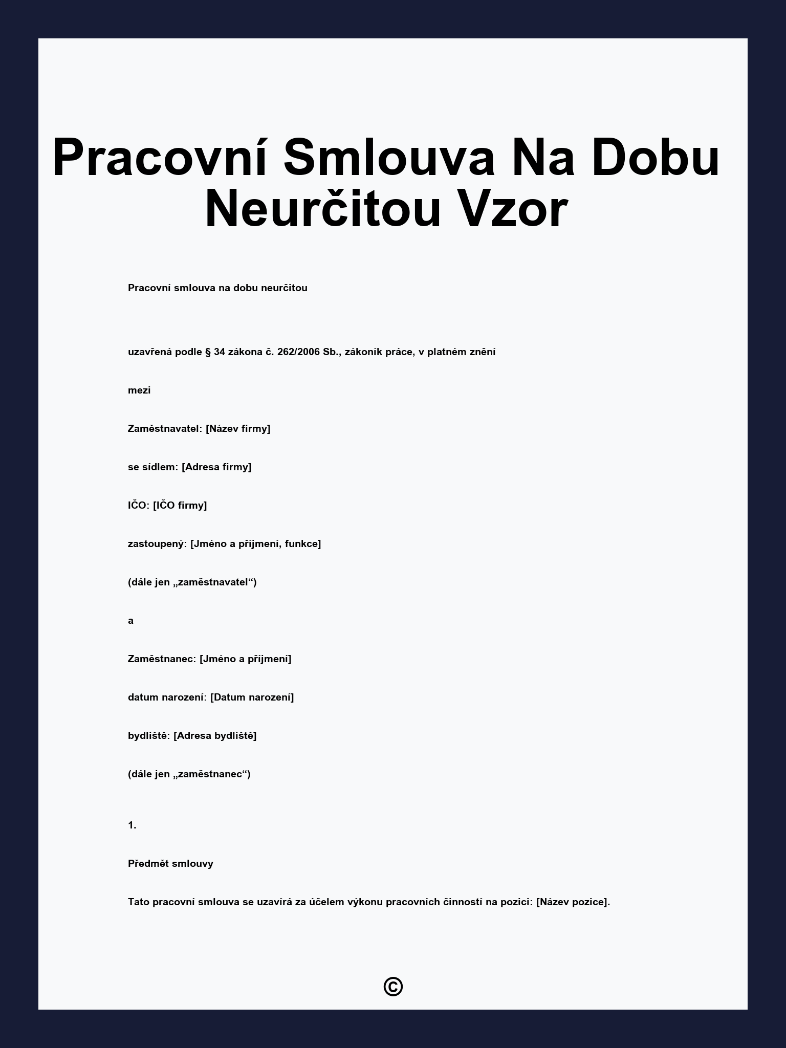 Pracovní Smlouva Na Dobu Neurčitou Vzor
