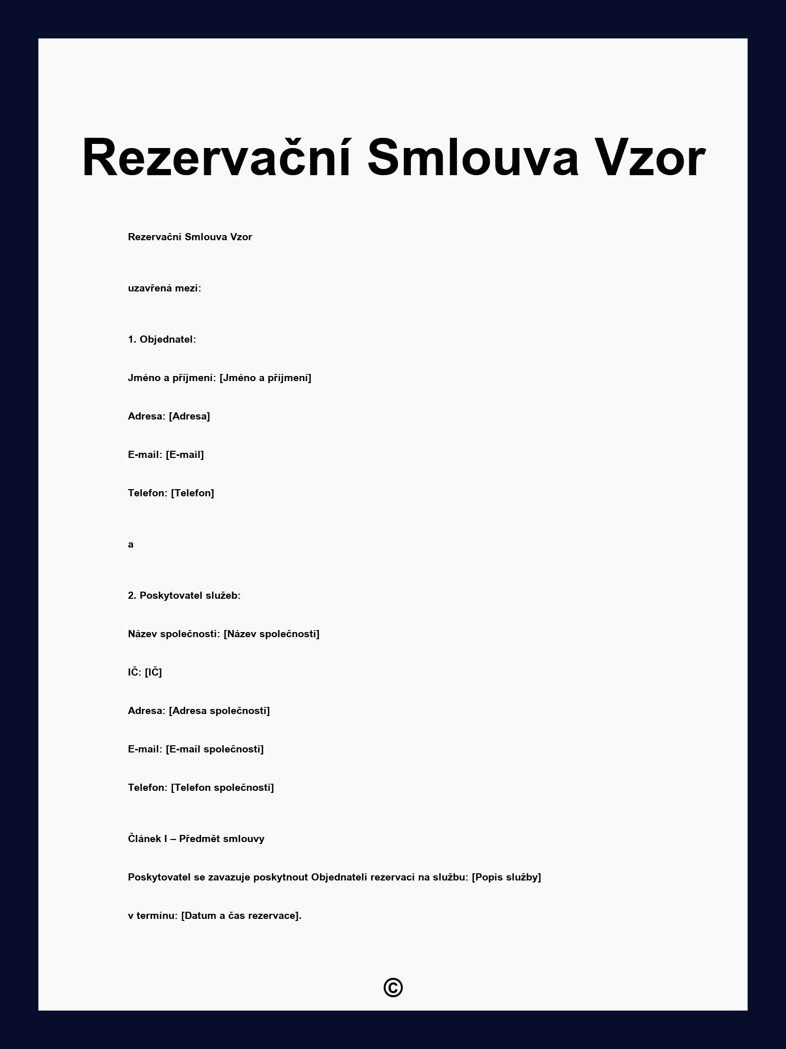 Rezervační Smlouva Vzor