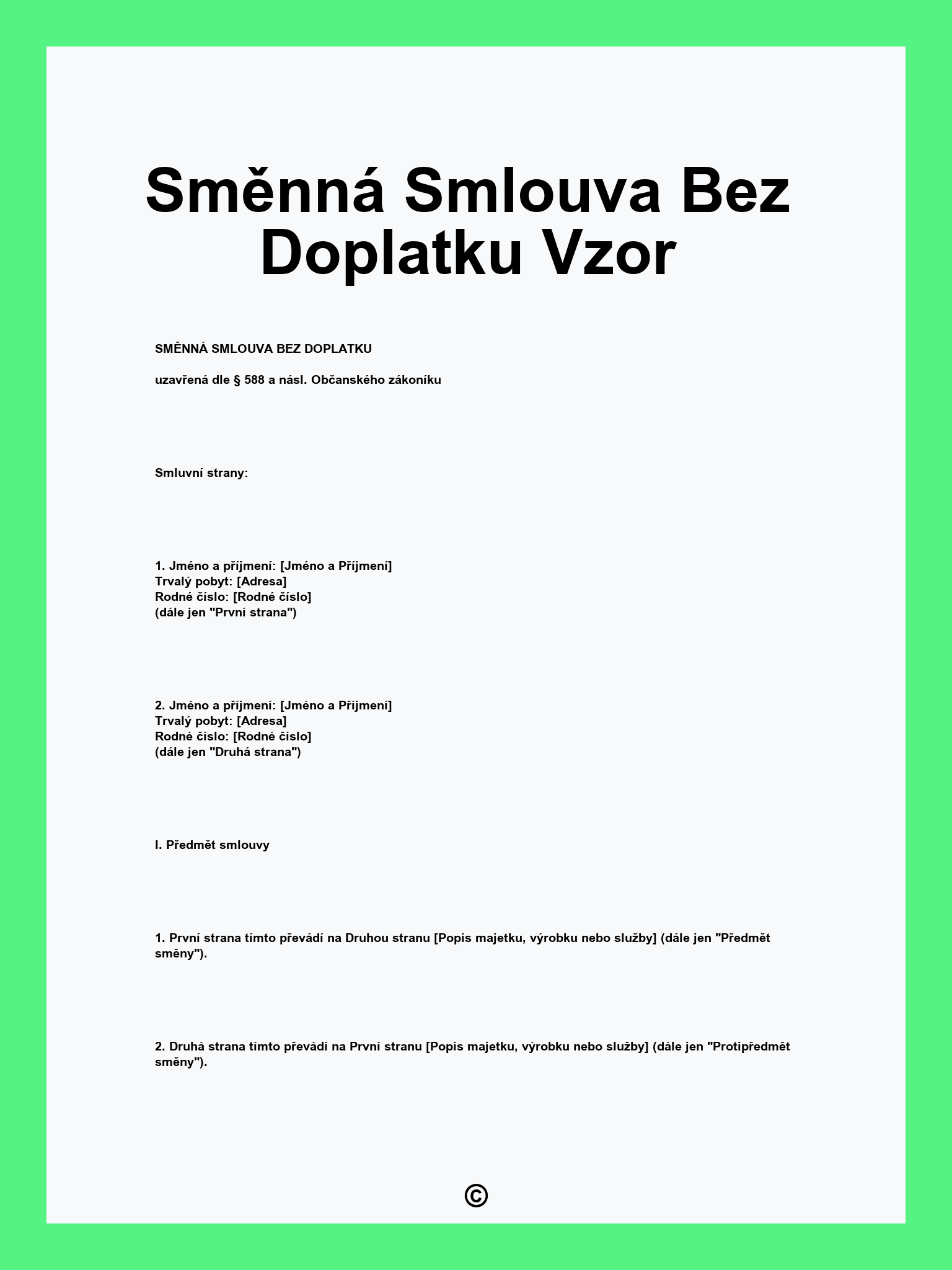 Směnná Smlouva Bez Doplatku Vzor