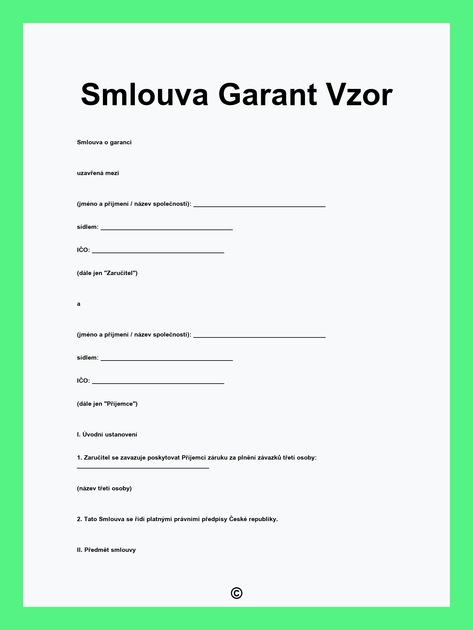 Smlouva Garant Vzor