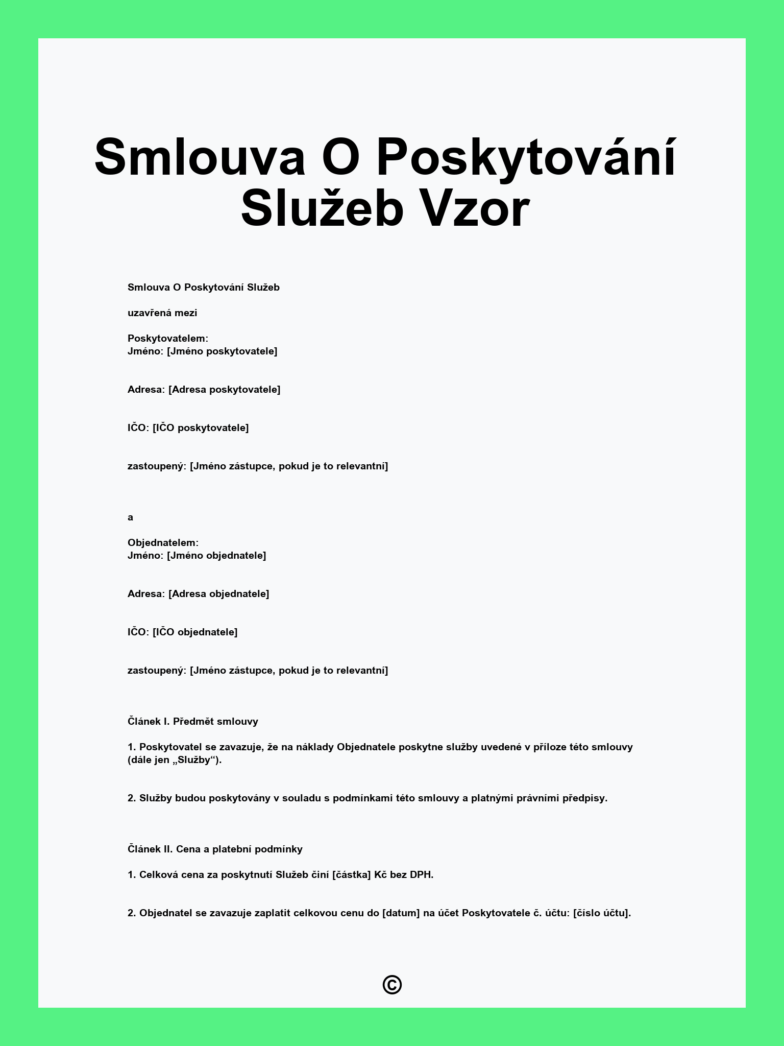 Smlouva O Poskytování Služeb Vzor