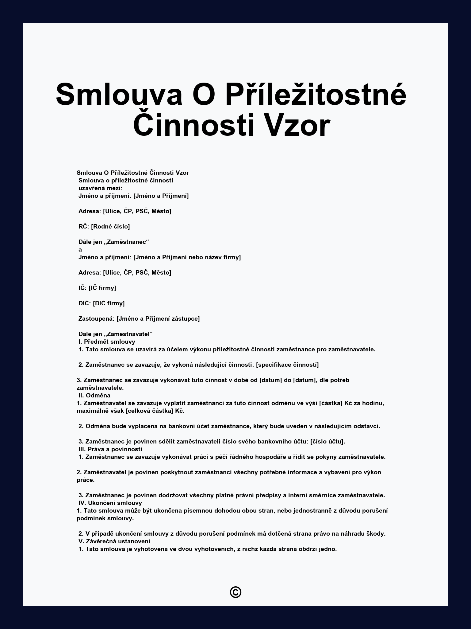 Smlouva O Příležitostné Činnosti Vzor