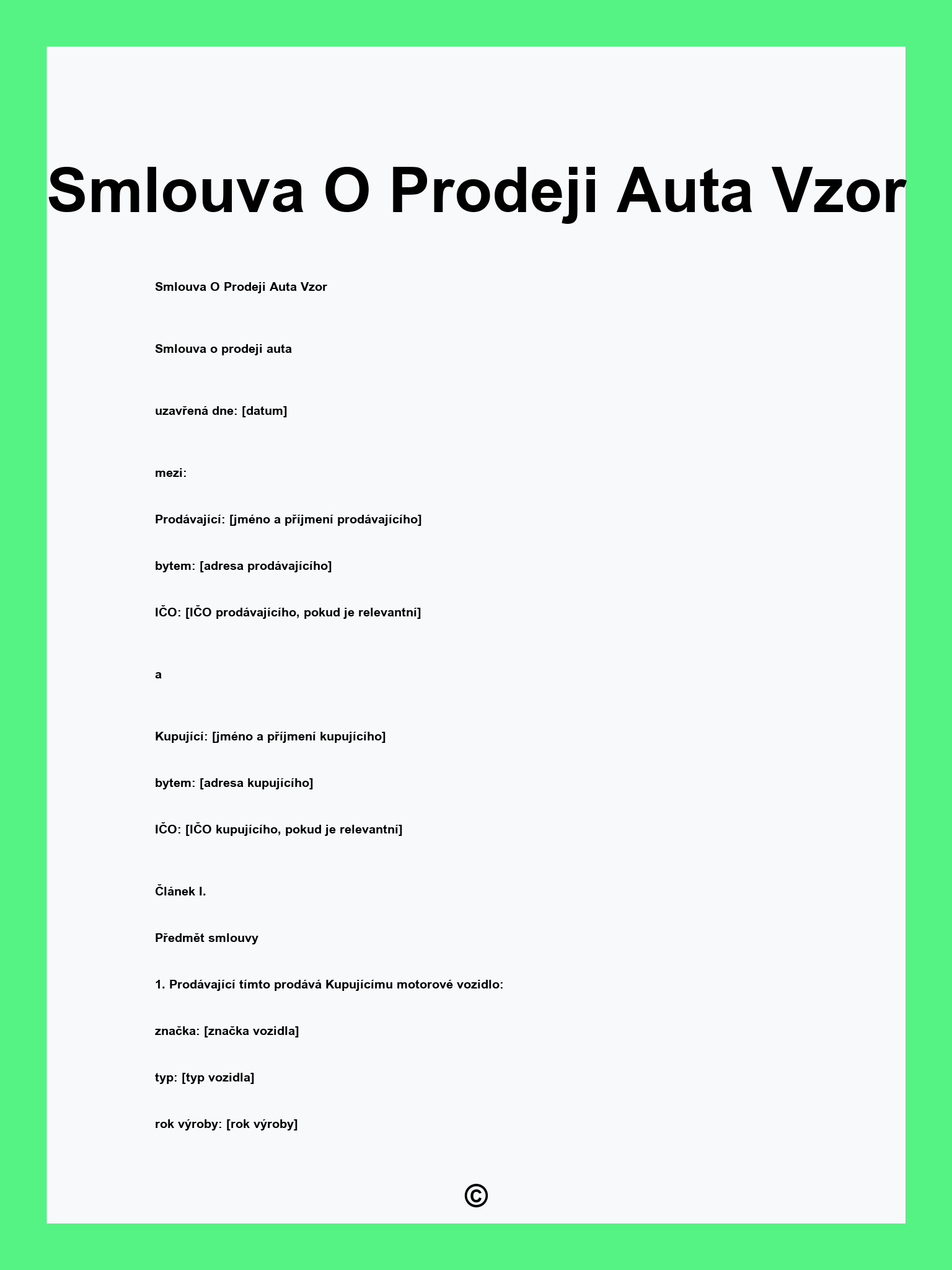 Smlouva O Prodeji Auta Vzor