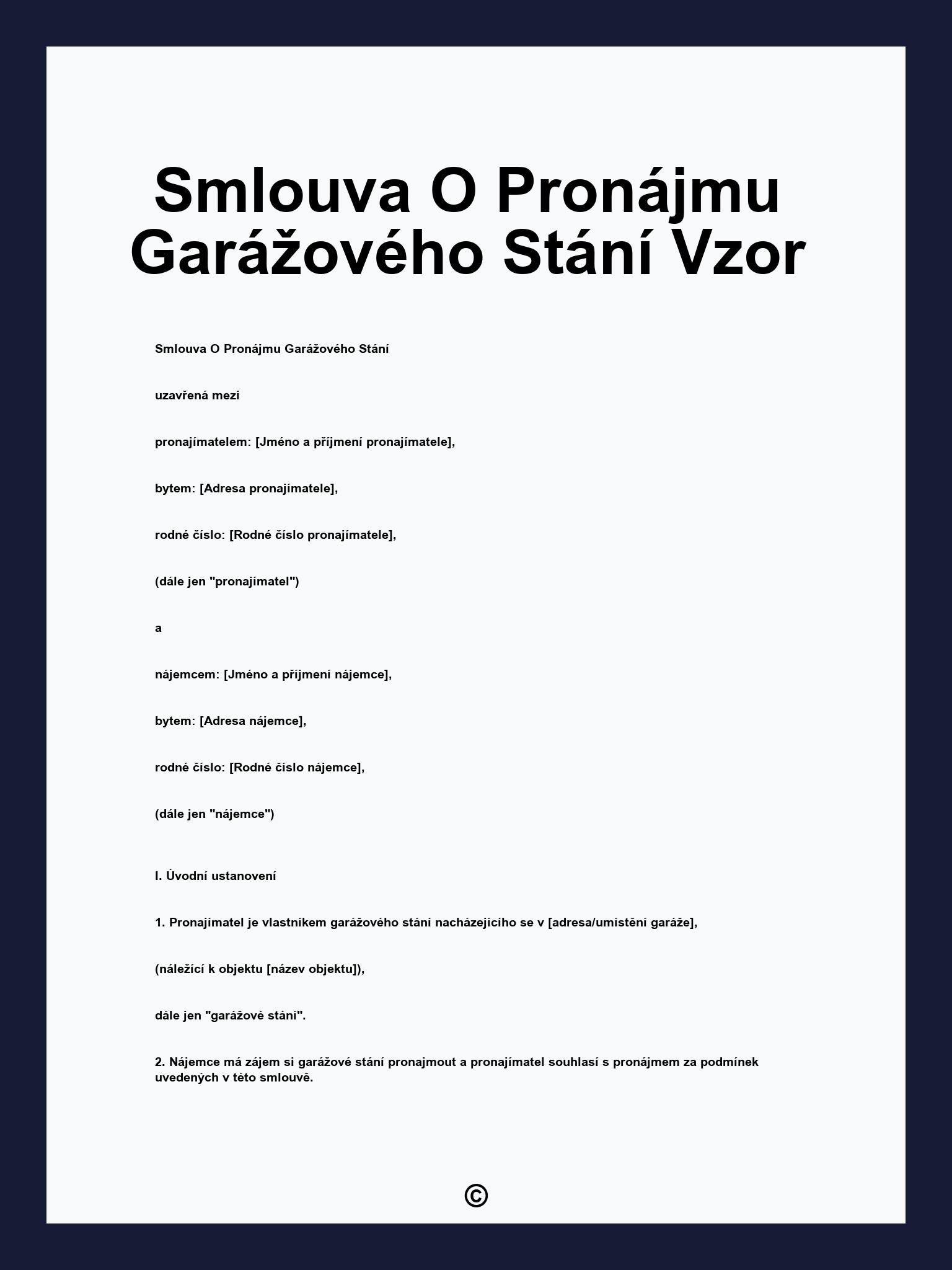 Smlouva O Pronájmu Garážového Stání Vzor