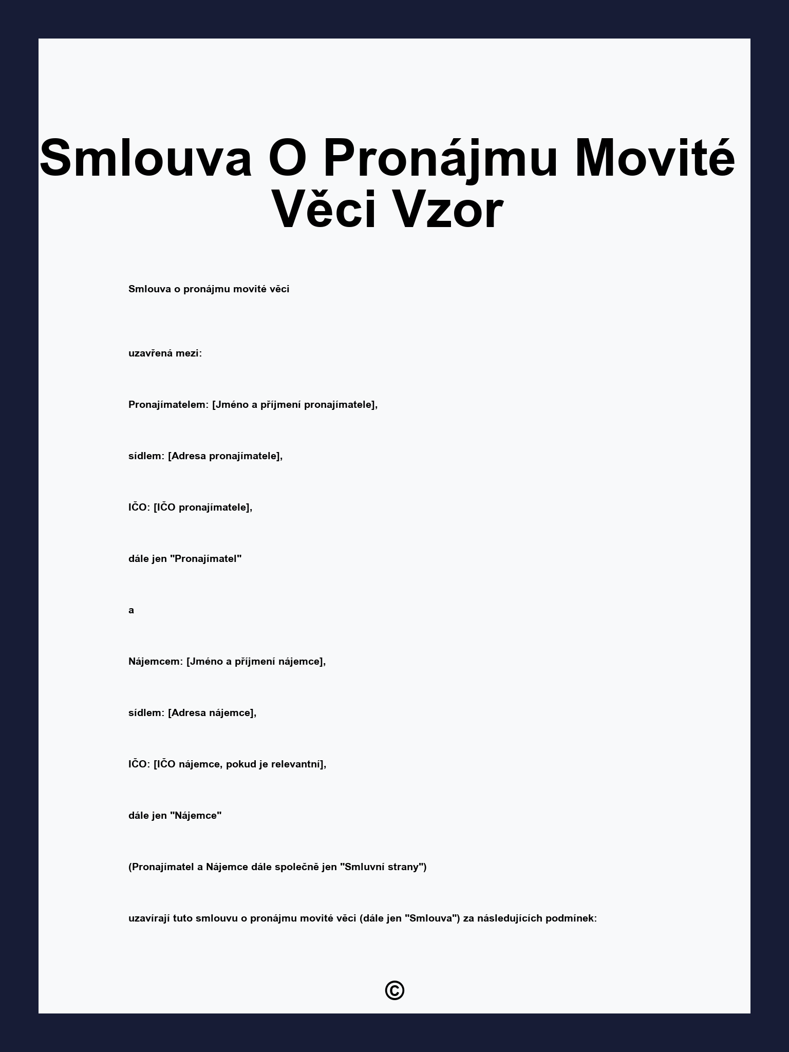 Smlouva O Pronájmu Movité Věci Vzor
