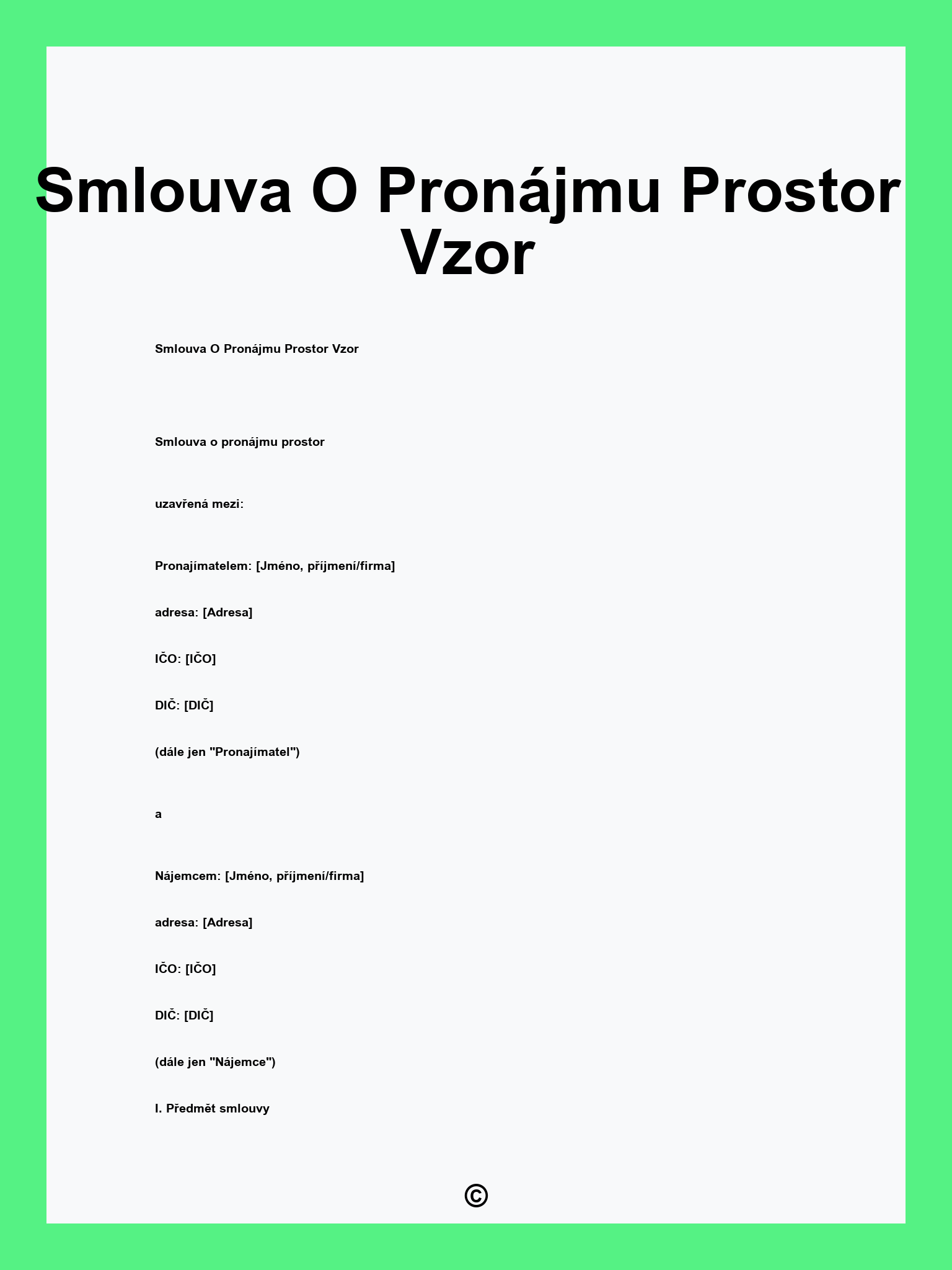 Smlouva O Pronájmu Prostor Vzor