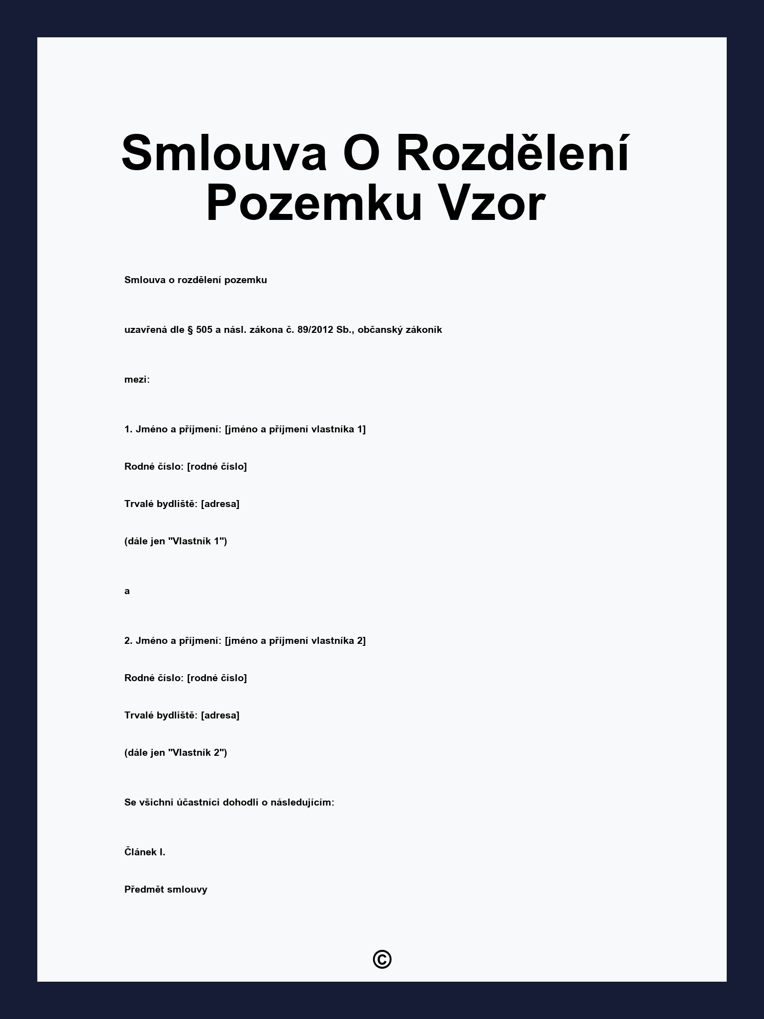 Smlouva O Rozdělení Pozemku Vzor