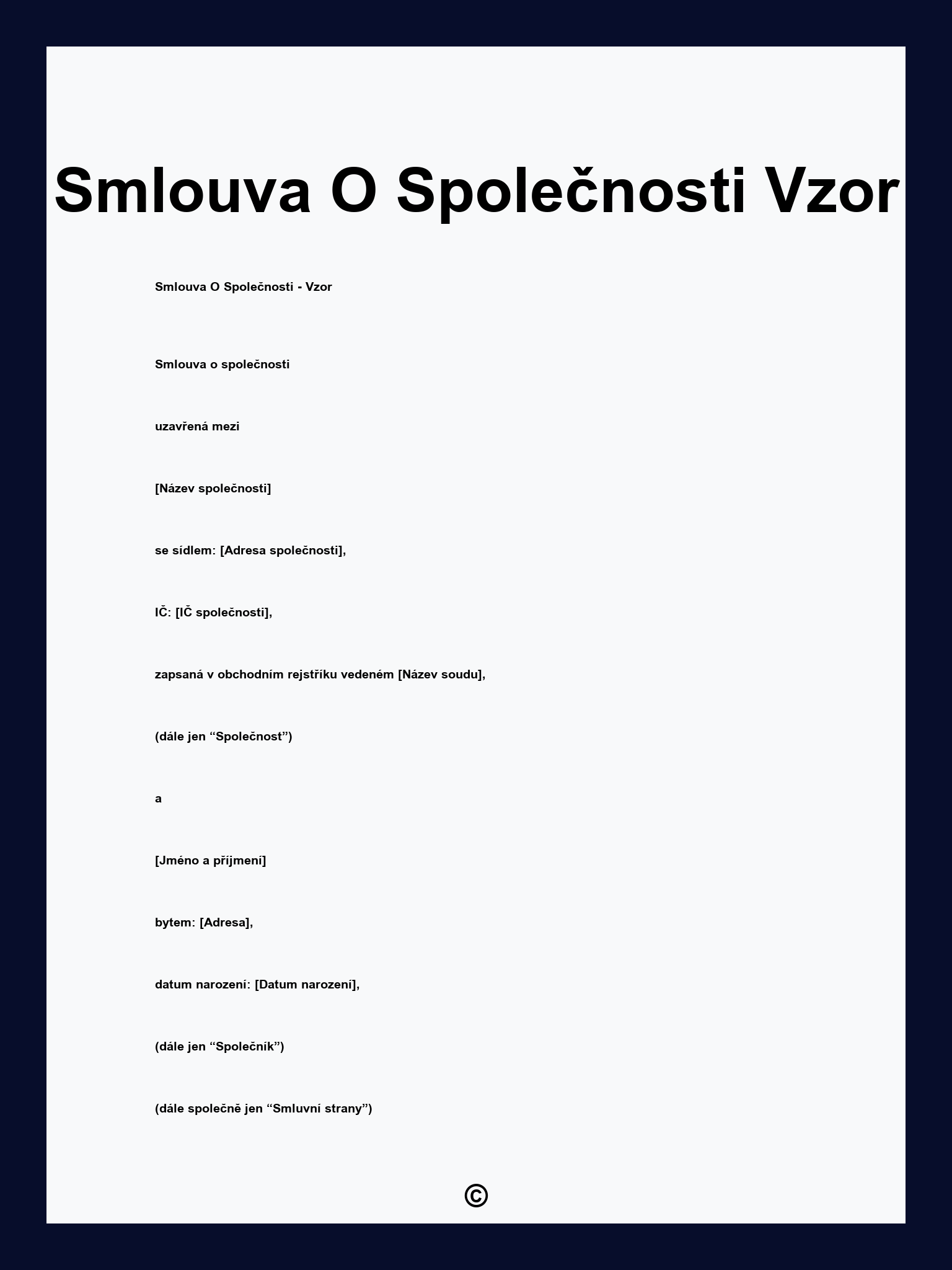 Smlouva O Společnosti Vzor