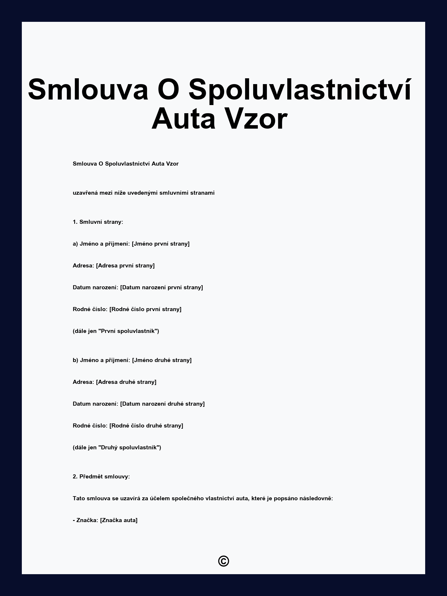 Smlouva O Spoluvlastnictví Auta Vzor