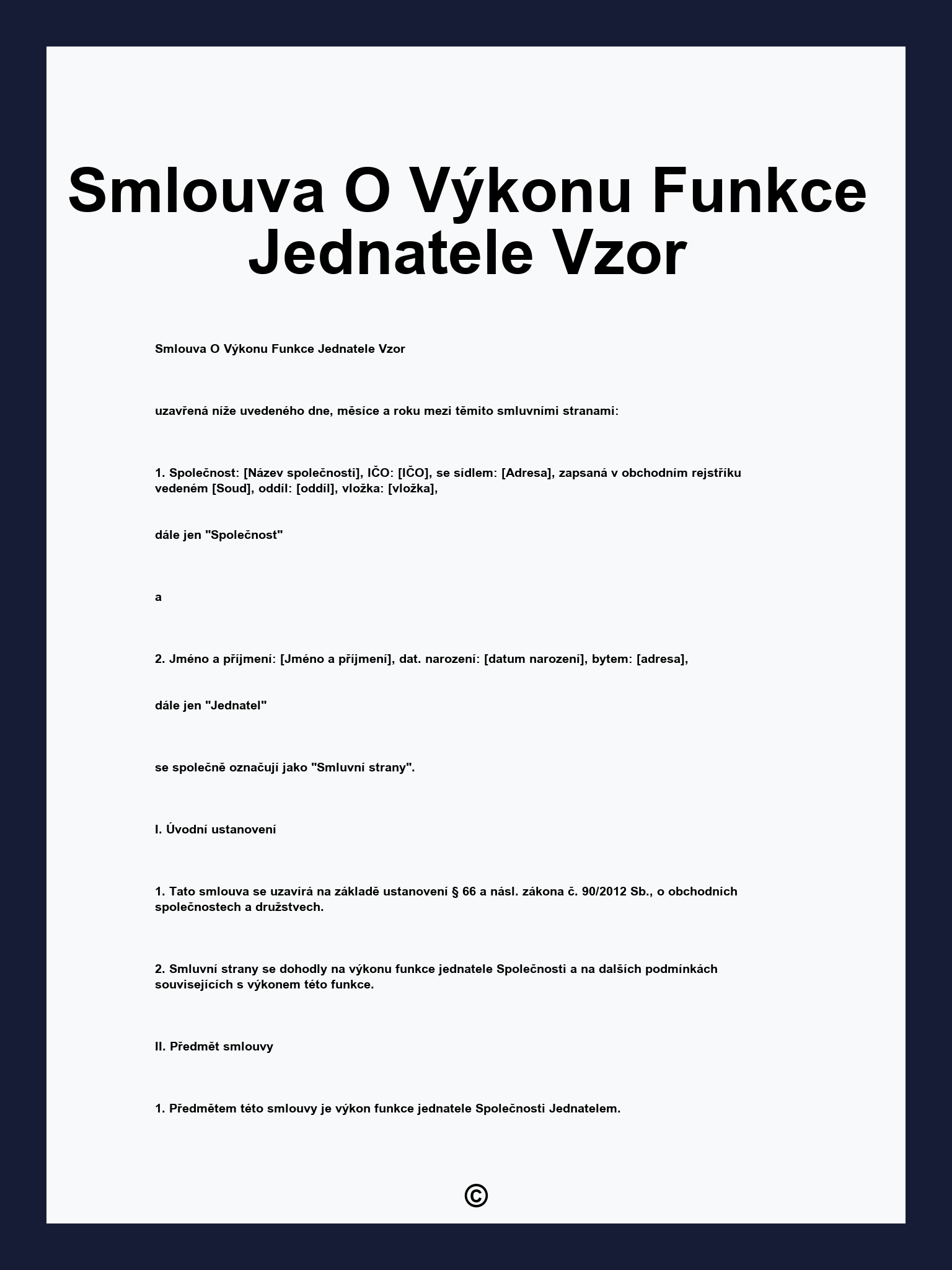 Smlouva O Výkonu Funkce Jednatele Vzor