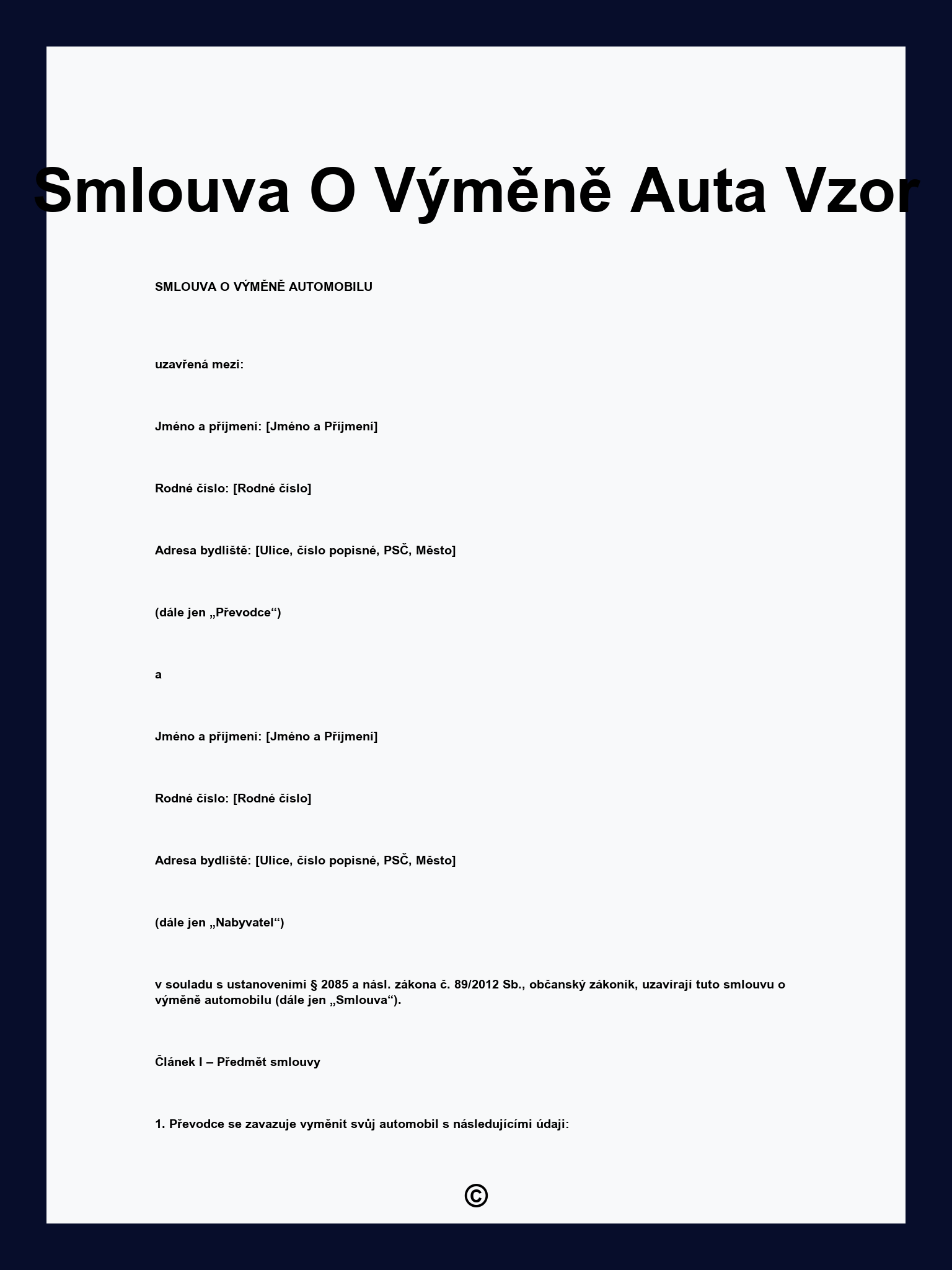 Smlouva O Výměně Auta Vzor