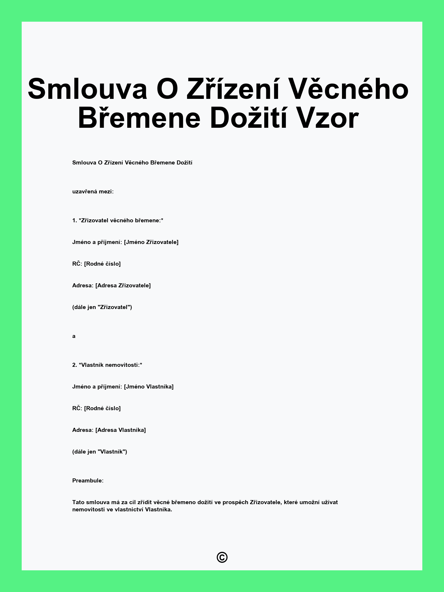 Smlouva O Zřízení Věcného Břemene Dožití Vzor