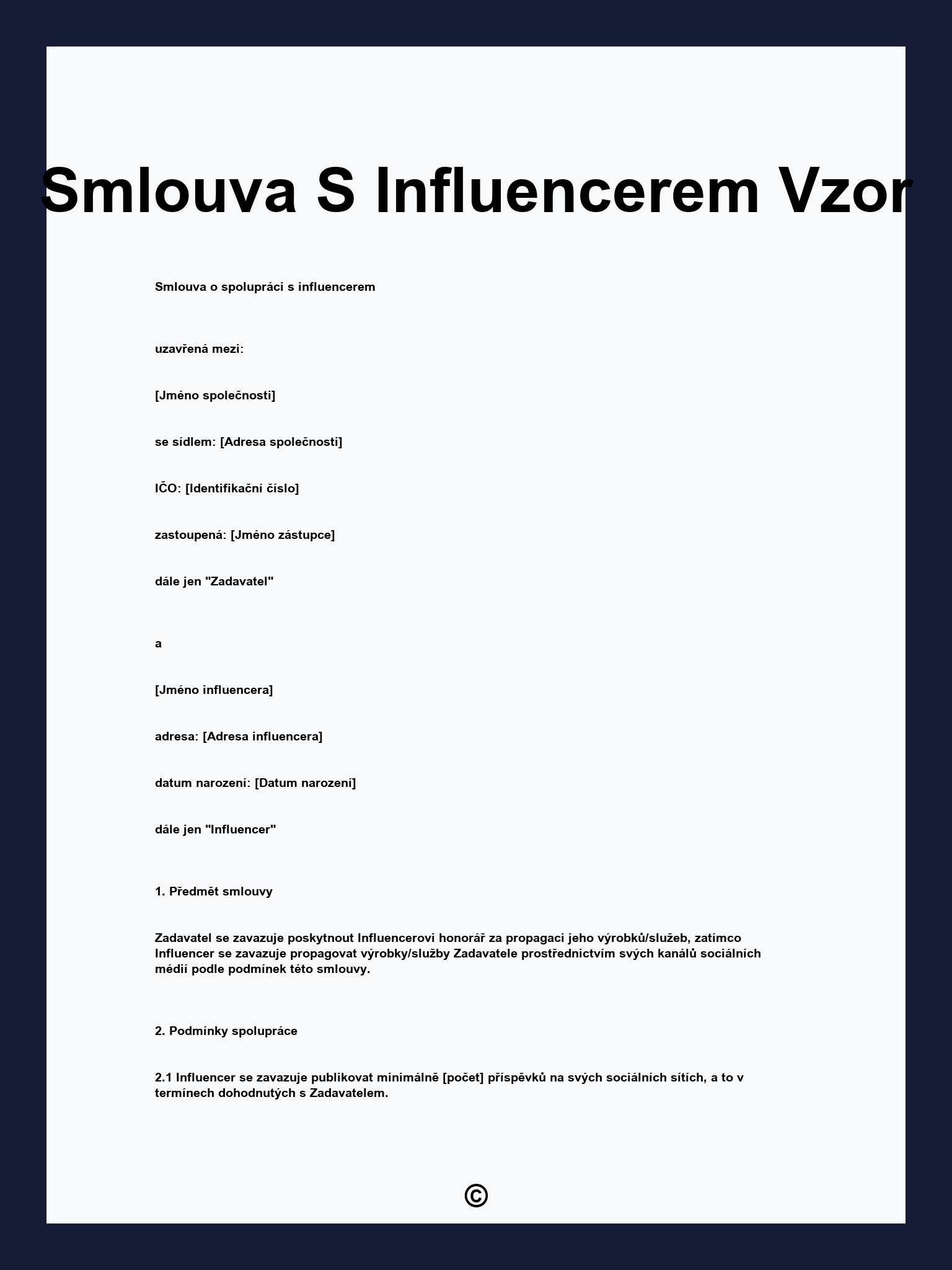 Smlouva S Influencerem Vzor