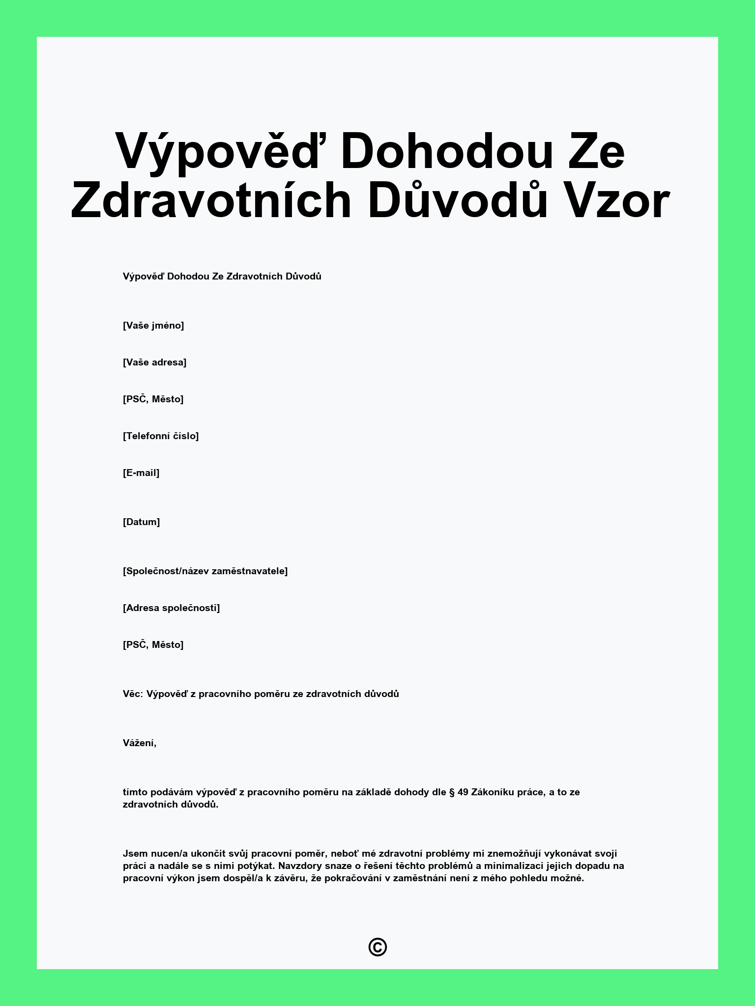 Výpověď Dohodou Ze Zdravotních Důvodů Vzor