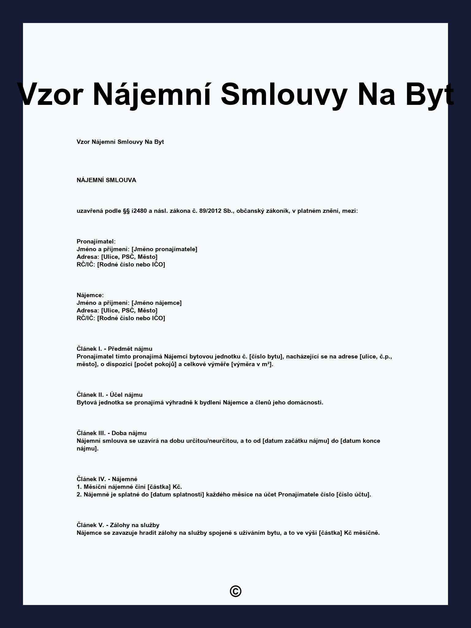 Vzor Nájemní Smlouvy Na Byt