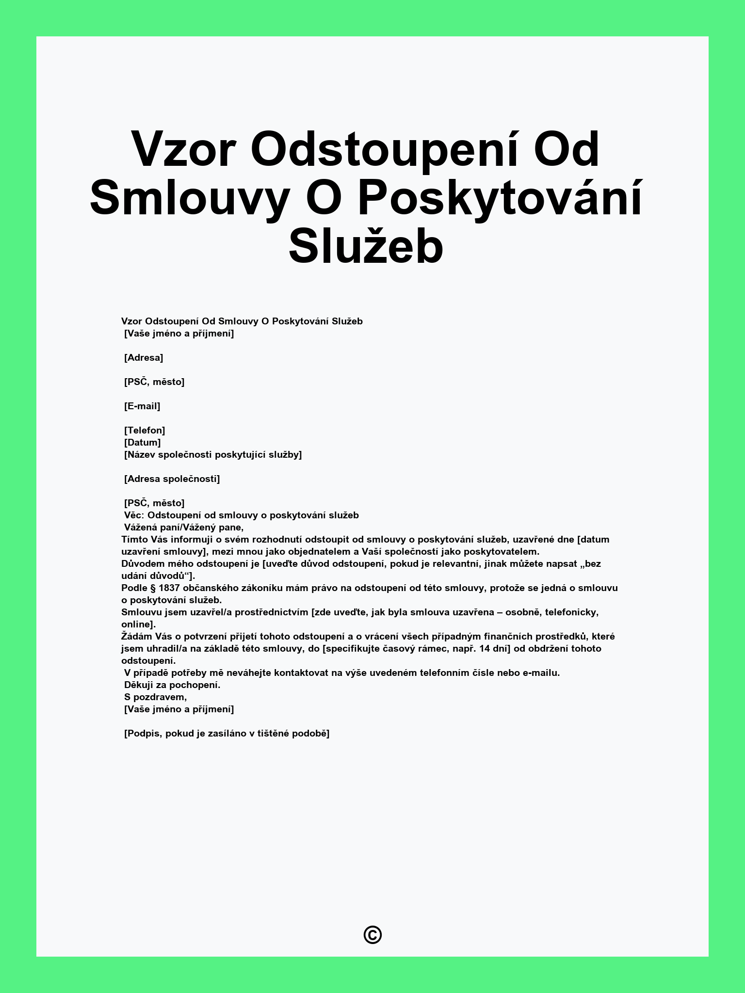 Vzor Odstoupení Od Smlouvy O Poskytování Služeb