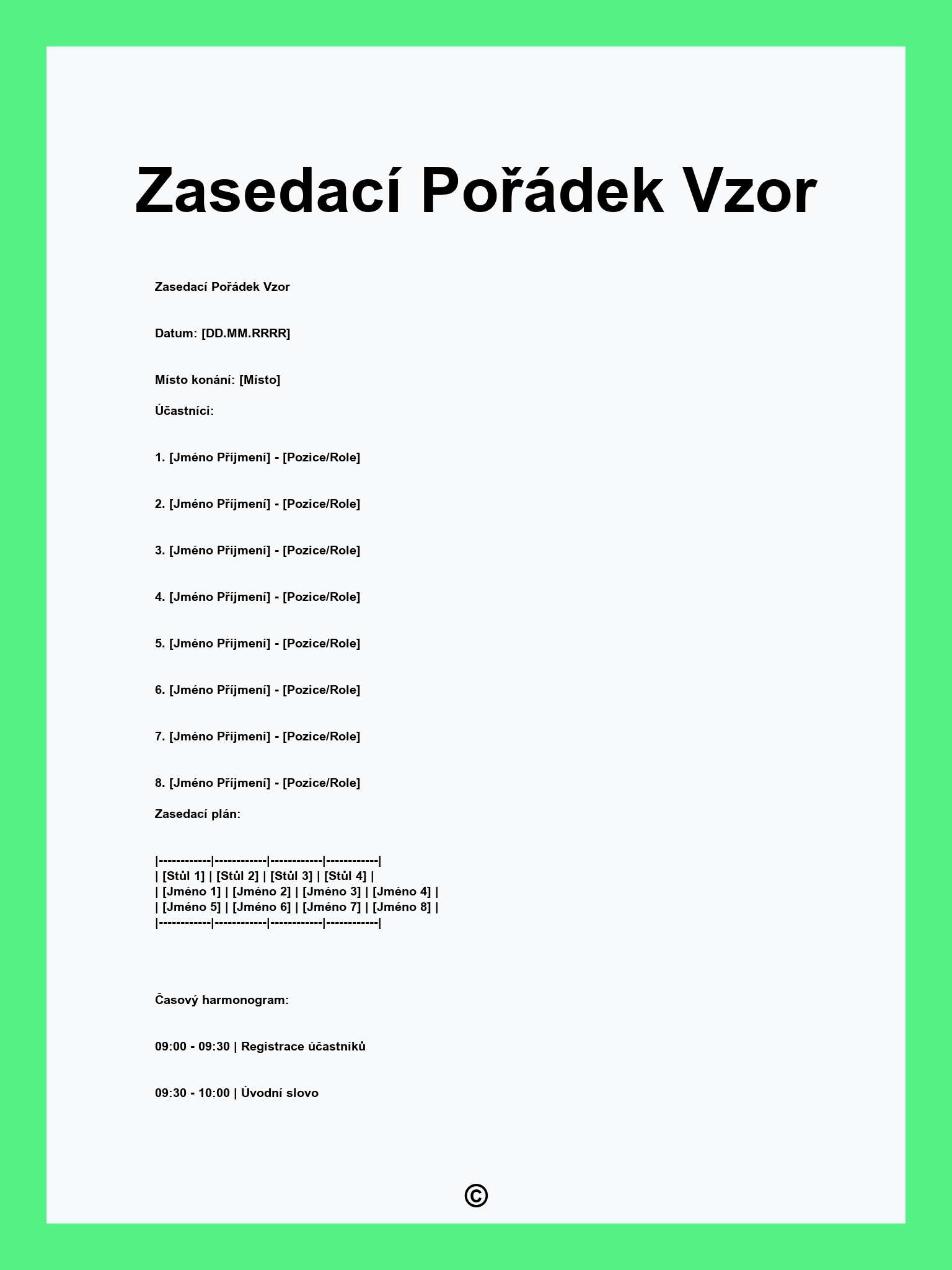 Zasedací Pořádek Vzor